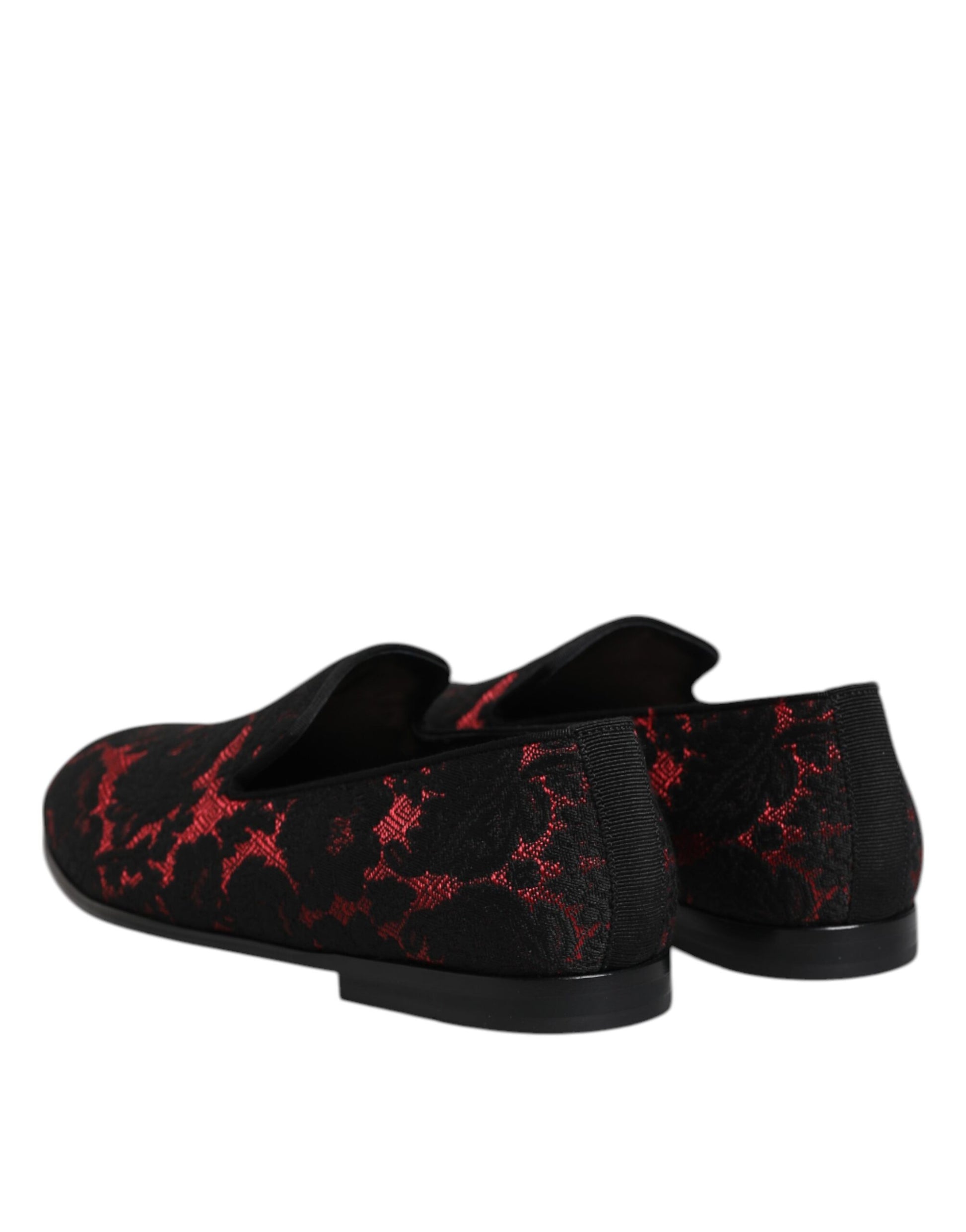 Dolce & Gabbana Red Black Jacquard Slip On Loafers Shoes - ACCEXO