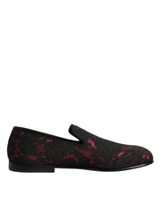 Dolce & Gabbana Red Black Jacquard Slip On Loafers Shoes - ACCEXO