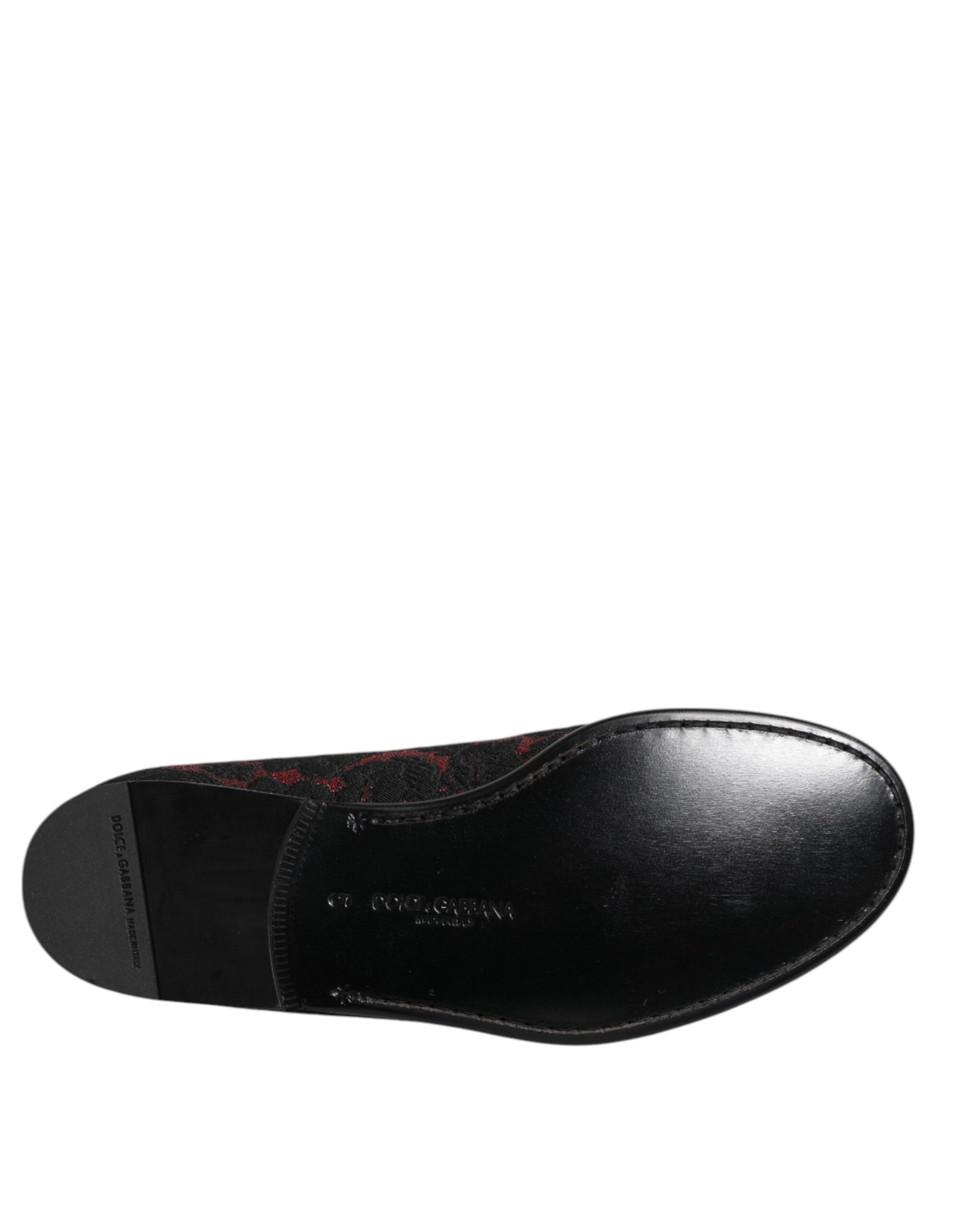 Dolce & Gabbana Red Black Jacquard Slip On Loafers Shoes - ACCEXO