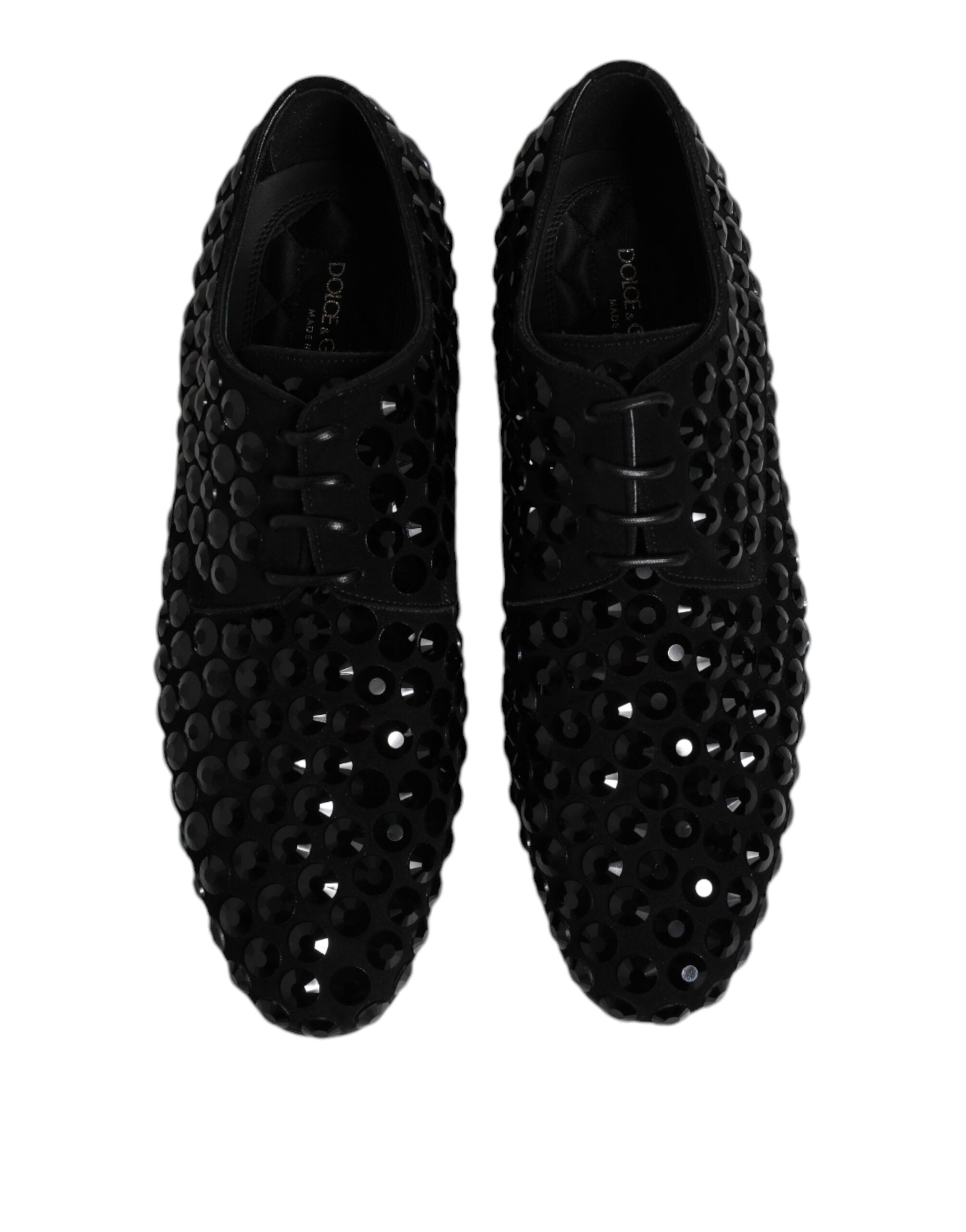 Dolce & Gabbana Black Suede Strass Derby Formal Shoes - ACCEXO