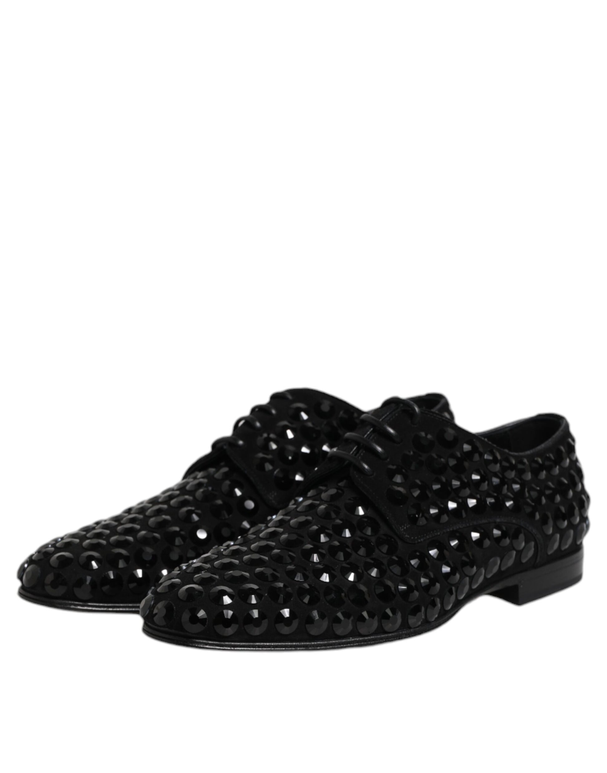Dolce & Gabbana Black Suede Strass Derby Formal Shoes - ACCEXO