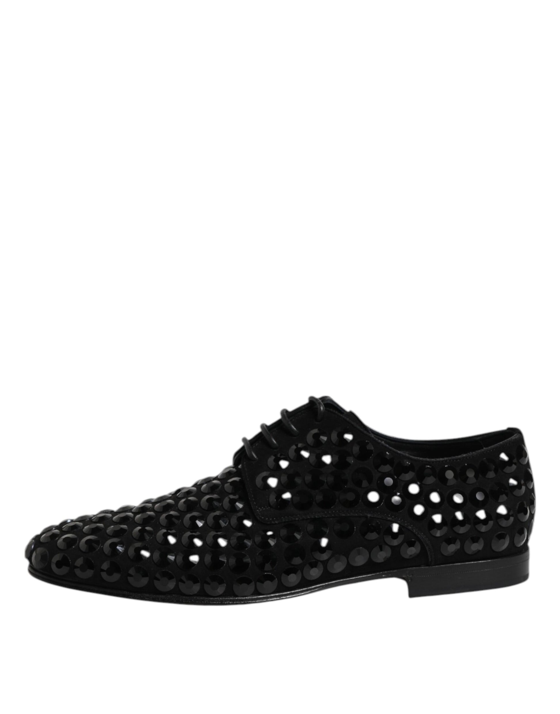 Dolce & Gabbana Black Suede Strass Derby Formal Shoes - ACCEXO