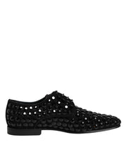 Dolce & Gabbana Black Suede Strass Derby Formal Shoes - ACCEXO