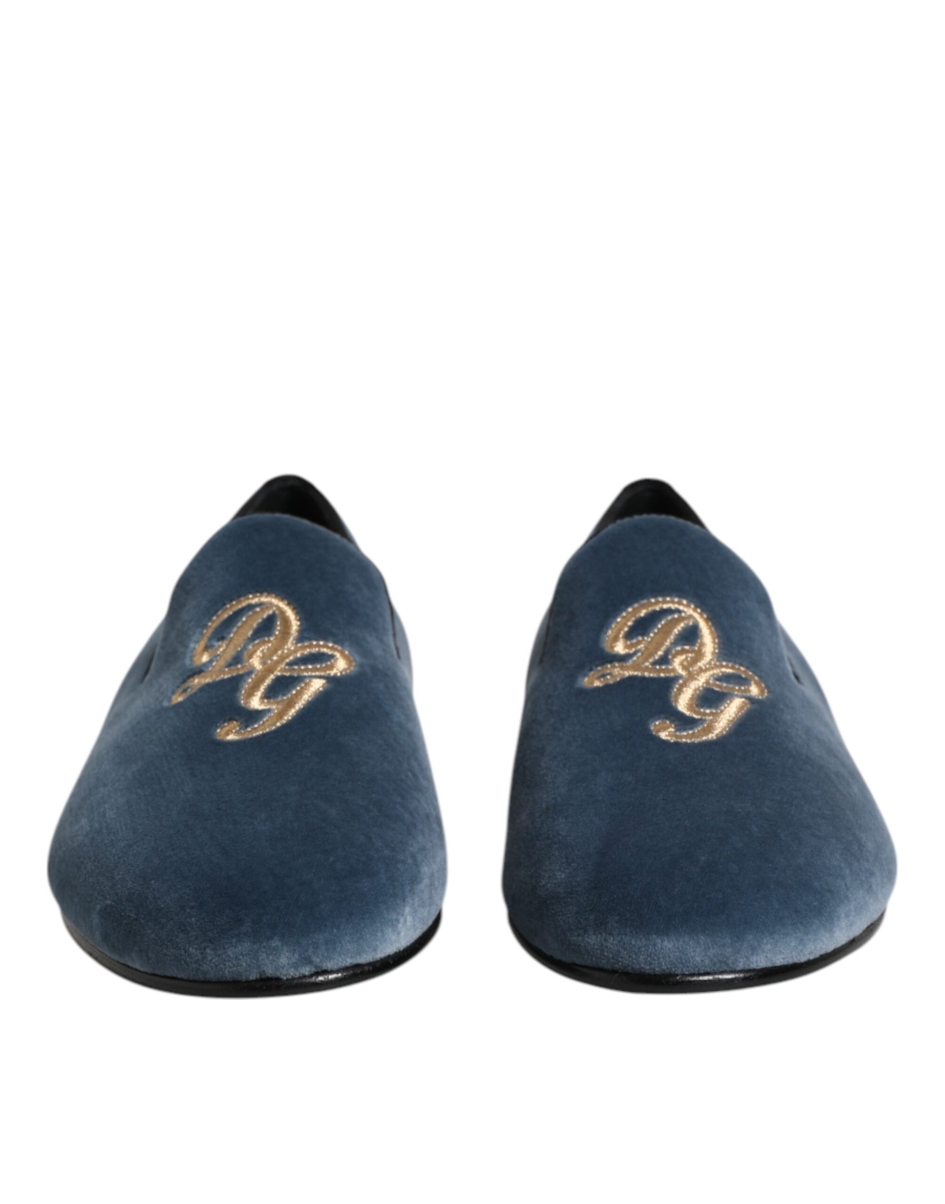 Dolce & Gabbana Blue Velvet DG Logo Loafers Formal Shoes - ACCEXO