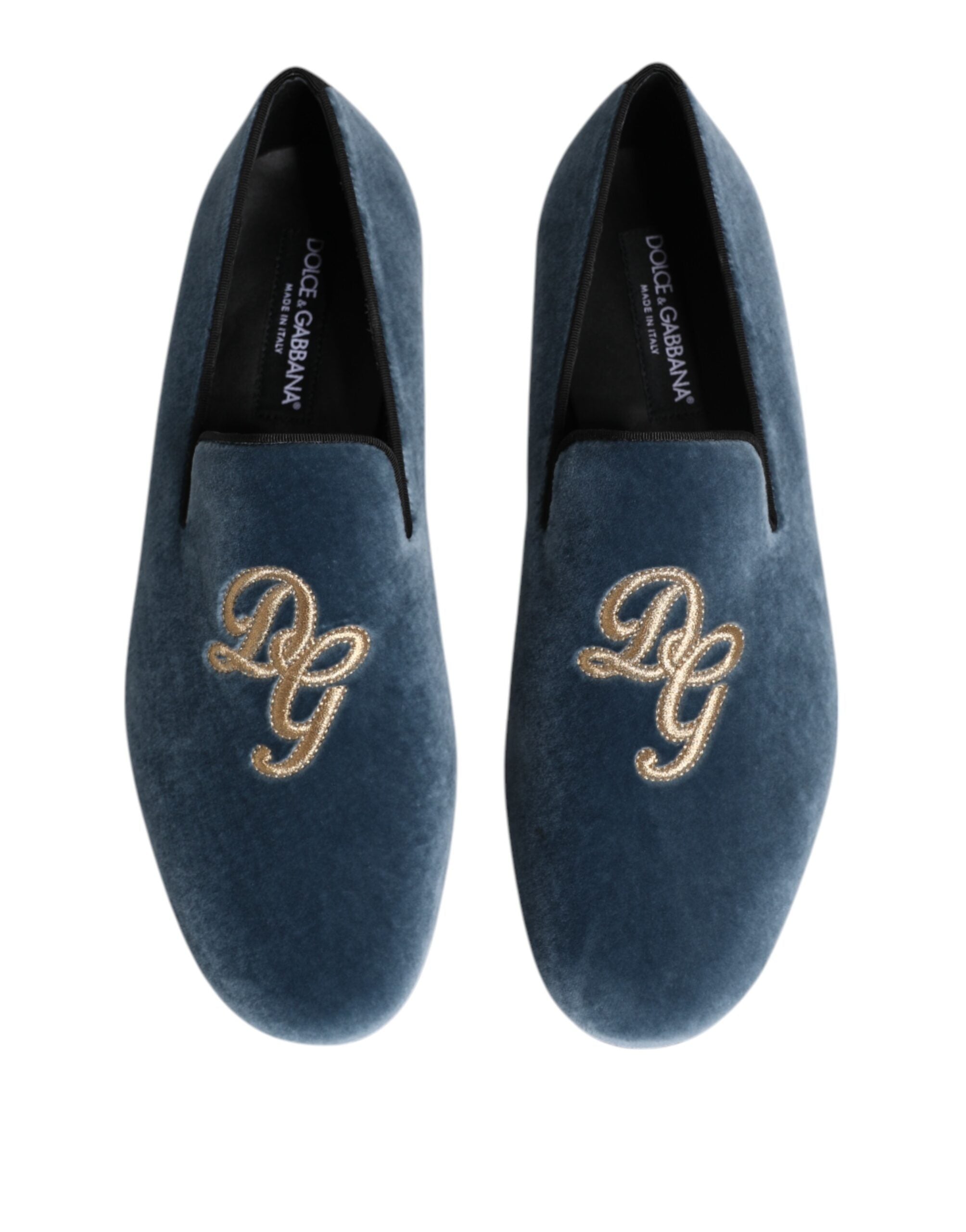 Dolce & Gabbana Blue Velvet DG Logo Loafers Formal Shoes - ACCEXO