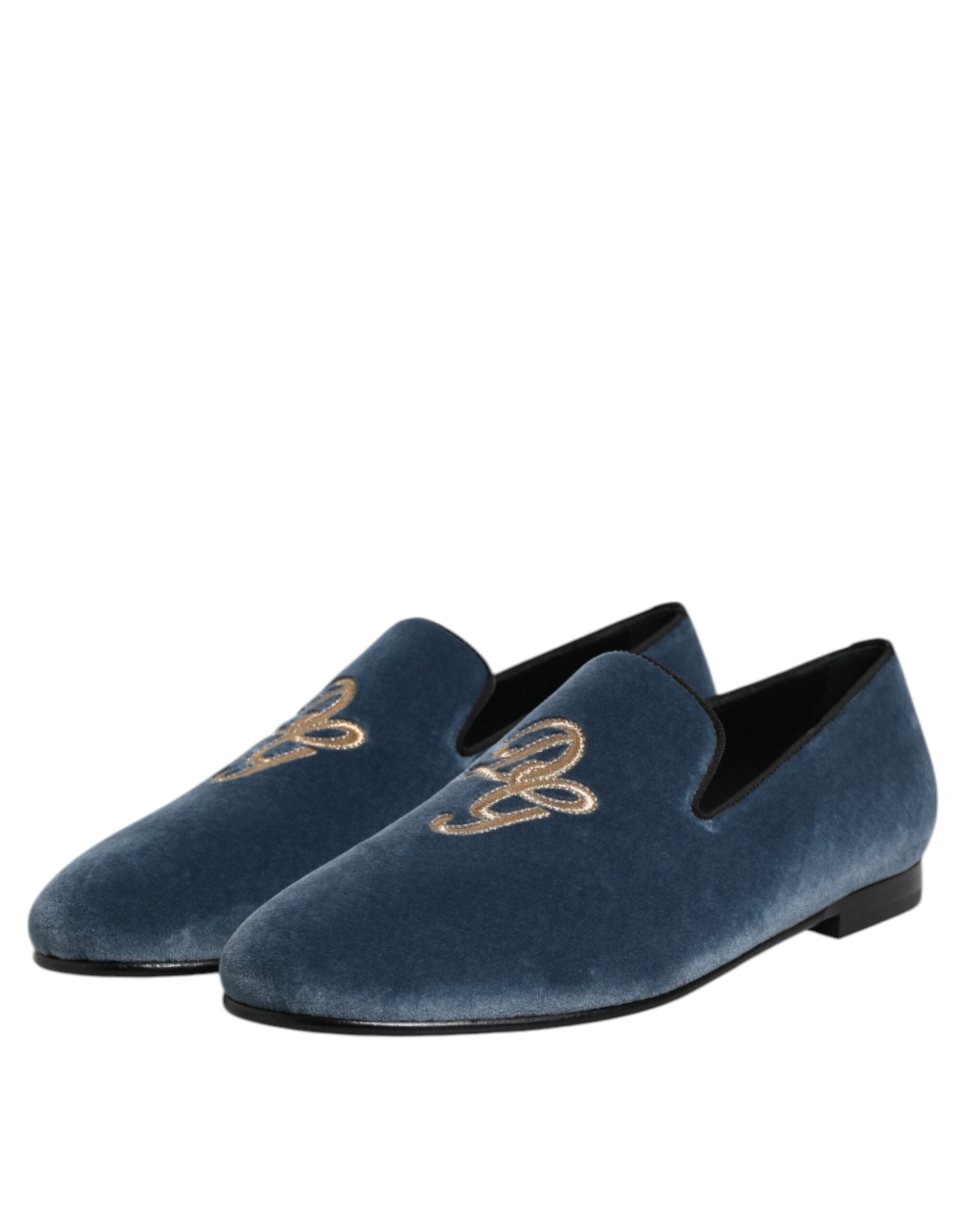 Dolce & Gabbana Blue Velvet DG Logo Loafers Formal Shoes - ACCEXO