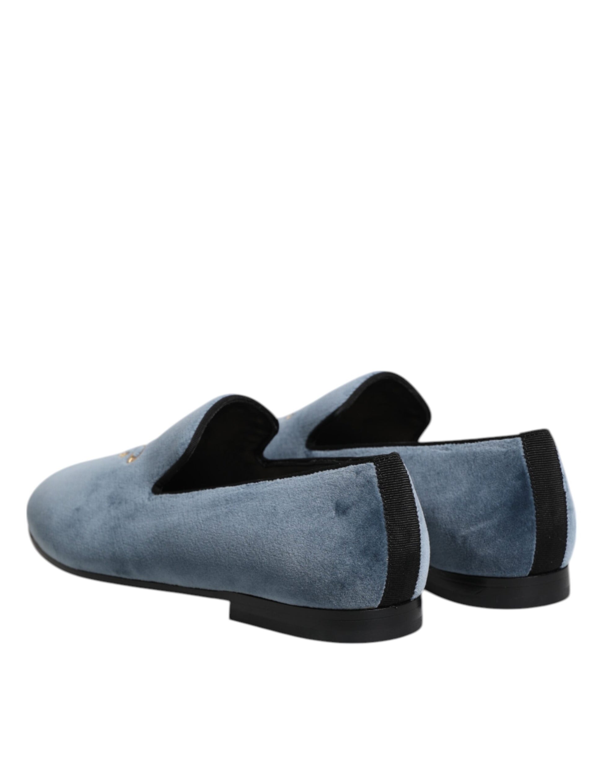 Dolce & Gabbana Blue Velvet DG Logo Loafers Formal Shoes - ACCEXO
