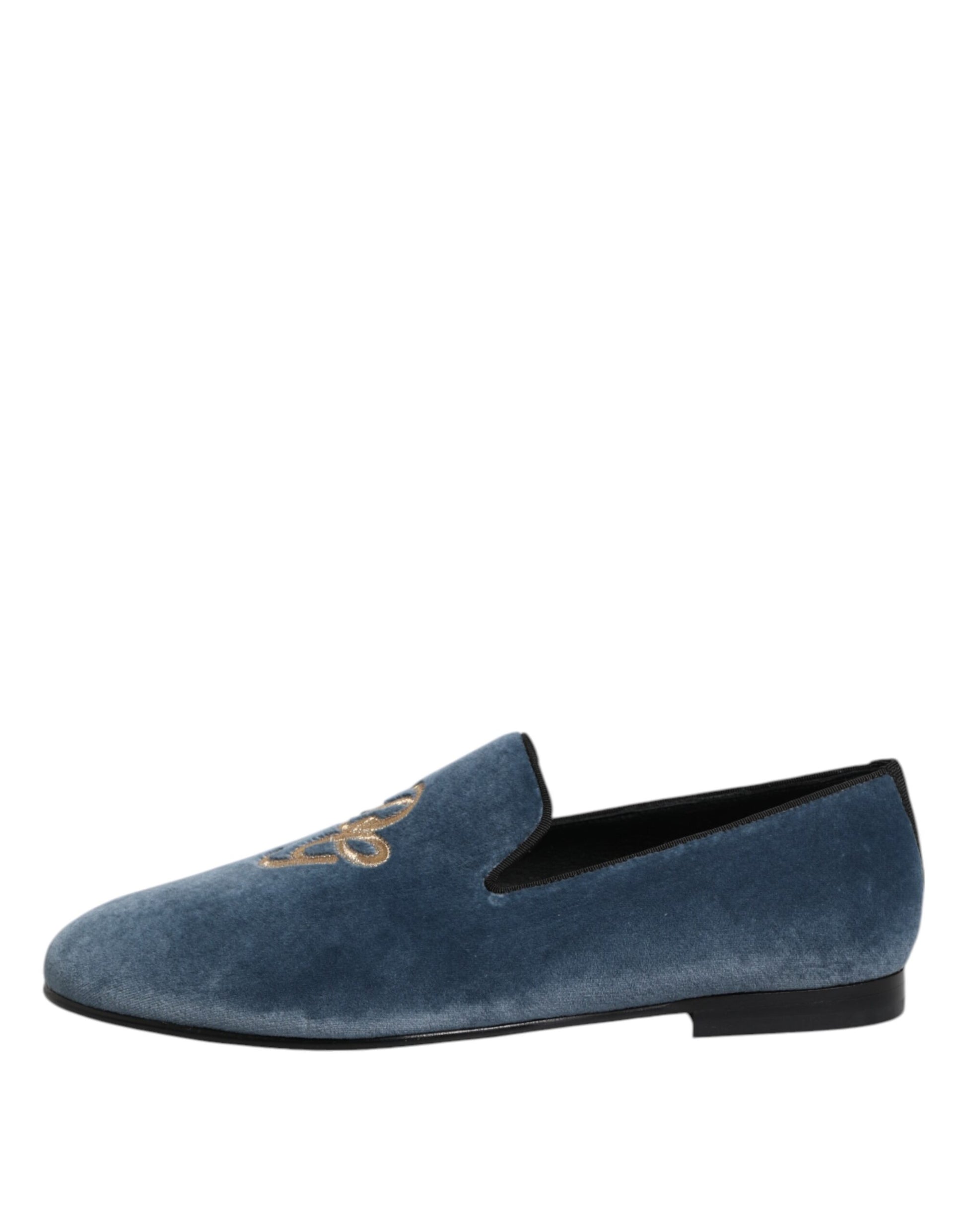 Dolce & Gabbana Blue Velvet DG Logo Loafers Formal Shoes - ACCEXO