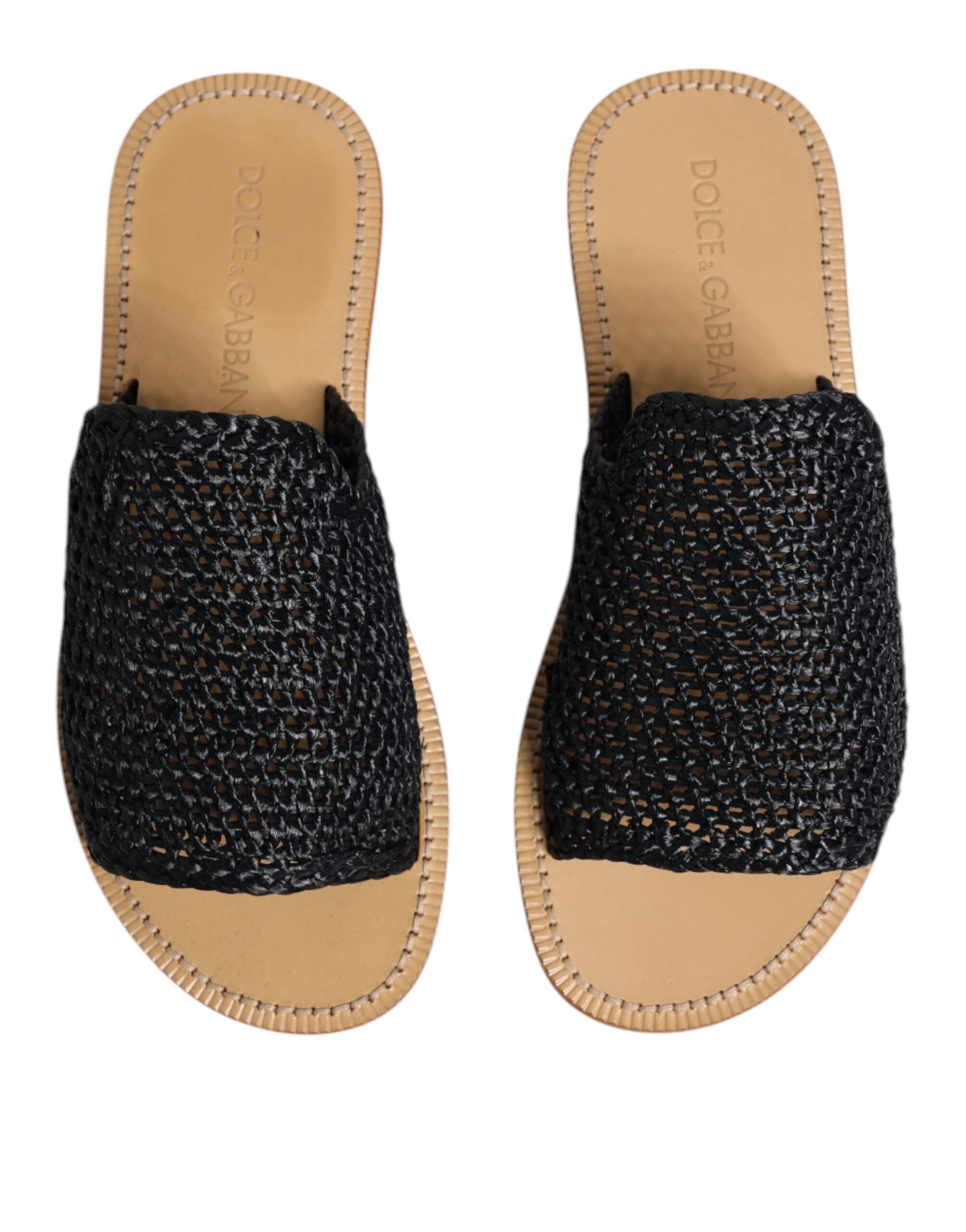 Dolce & Gabbana Black Monochrome Braided Raffia Slides Shoes - ACCEXO
