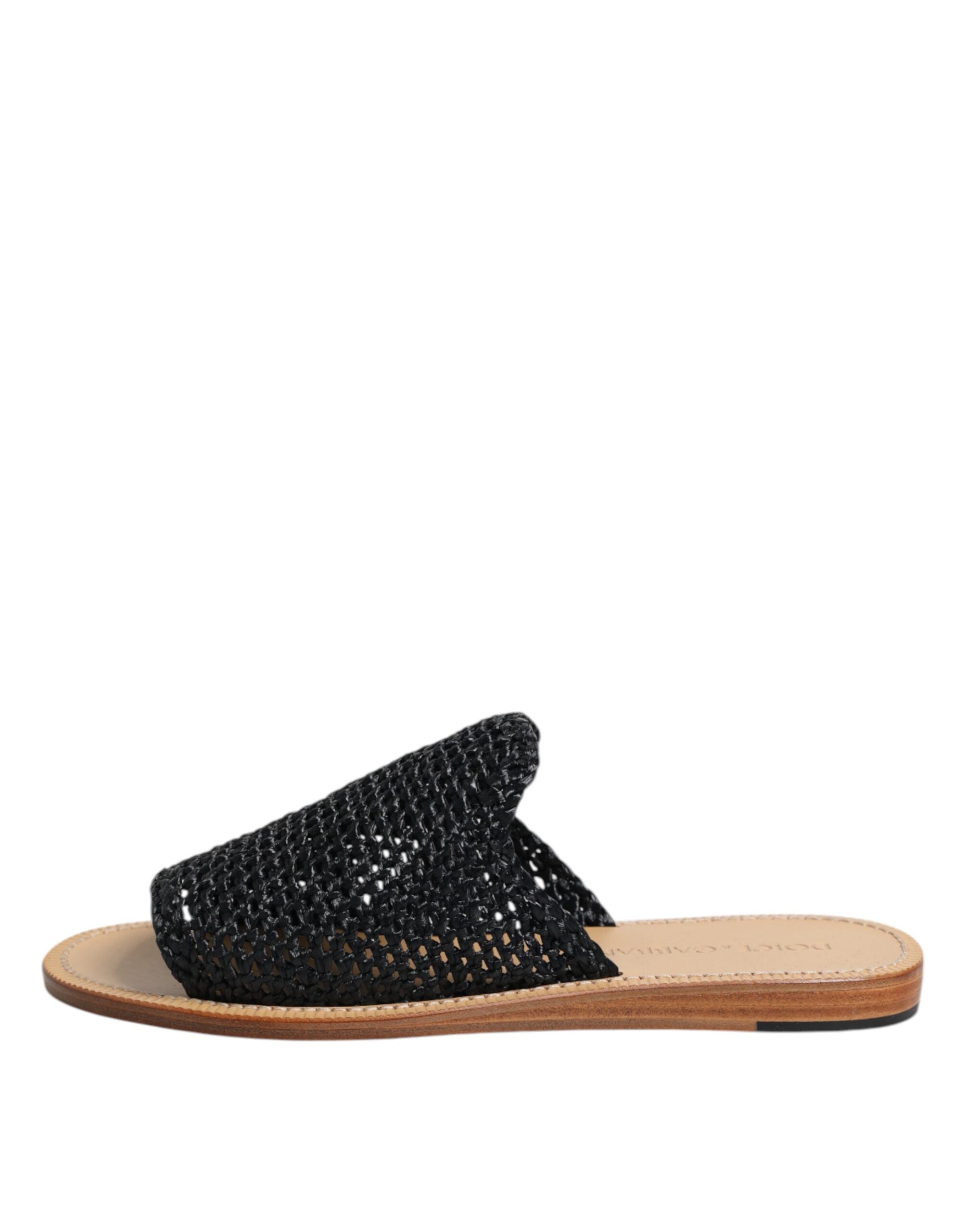 Dolce & Gabbana Black Monochrome Braided Raffia Slides Shoes - ACCEXO
