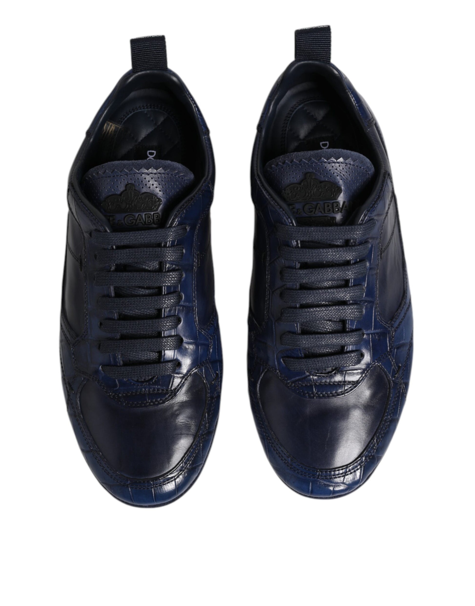 Dolce & Gabbana Dark Blue Leather Low Top Men Sneakers Shoes - ACCEXO