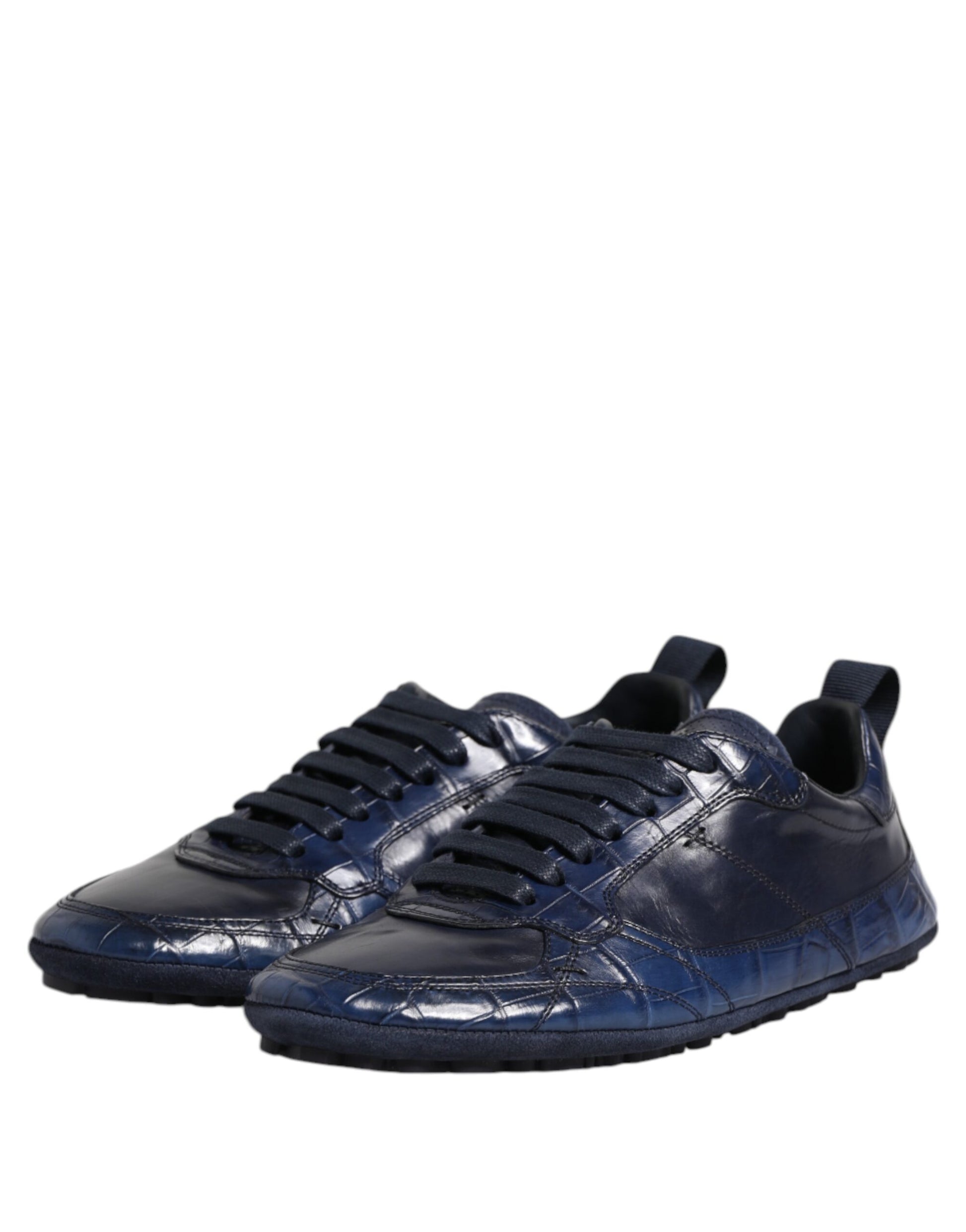 Dolce & Gabbana Dark Blue Leather Low Top Men Sneakers Shoes - ACCEXO
