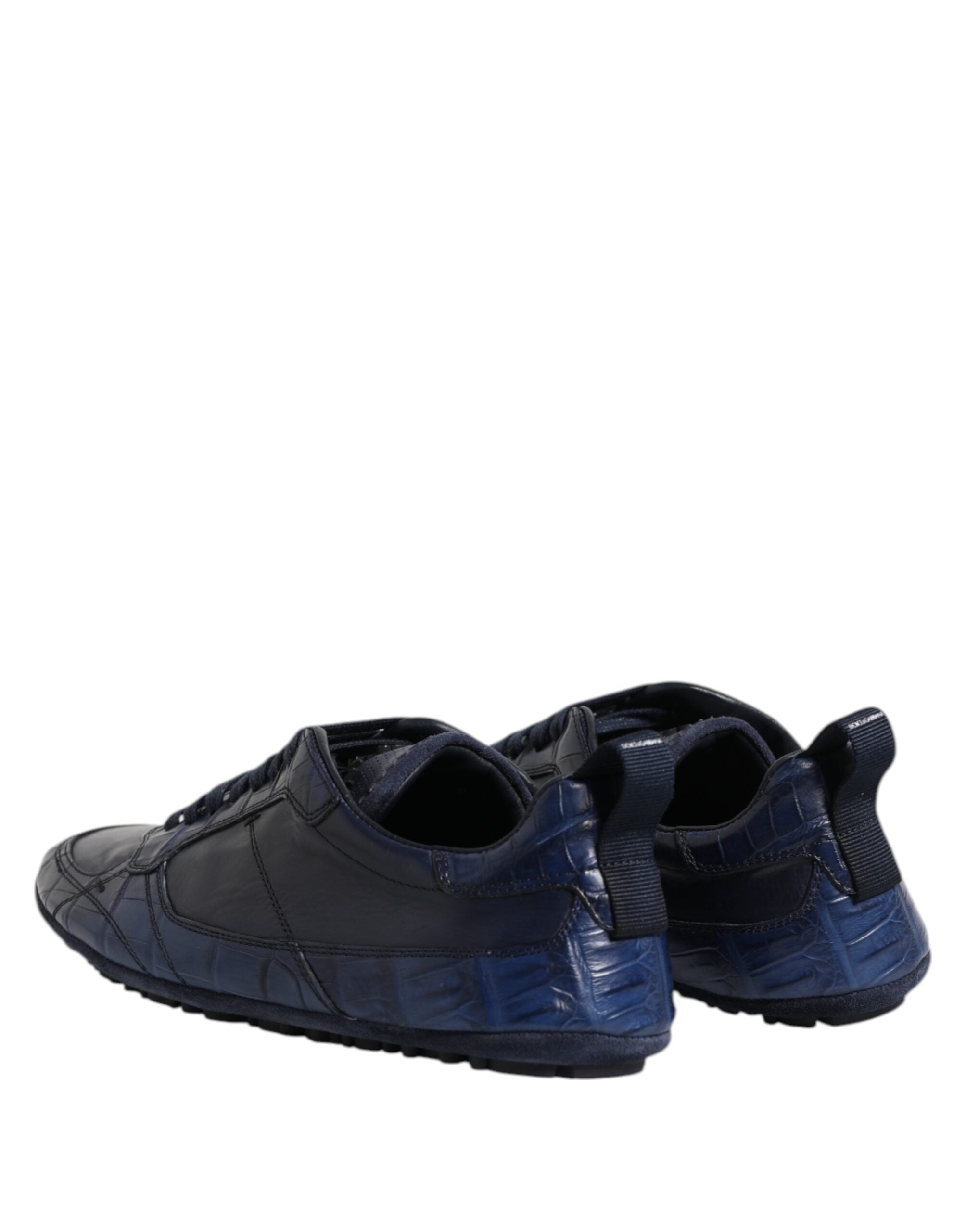Dolce & Gabbana Dark Blue Leather Low Top Men Sneakers Shoes - ACCEXO