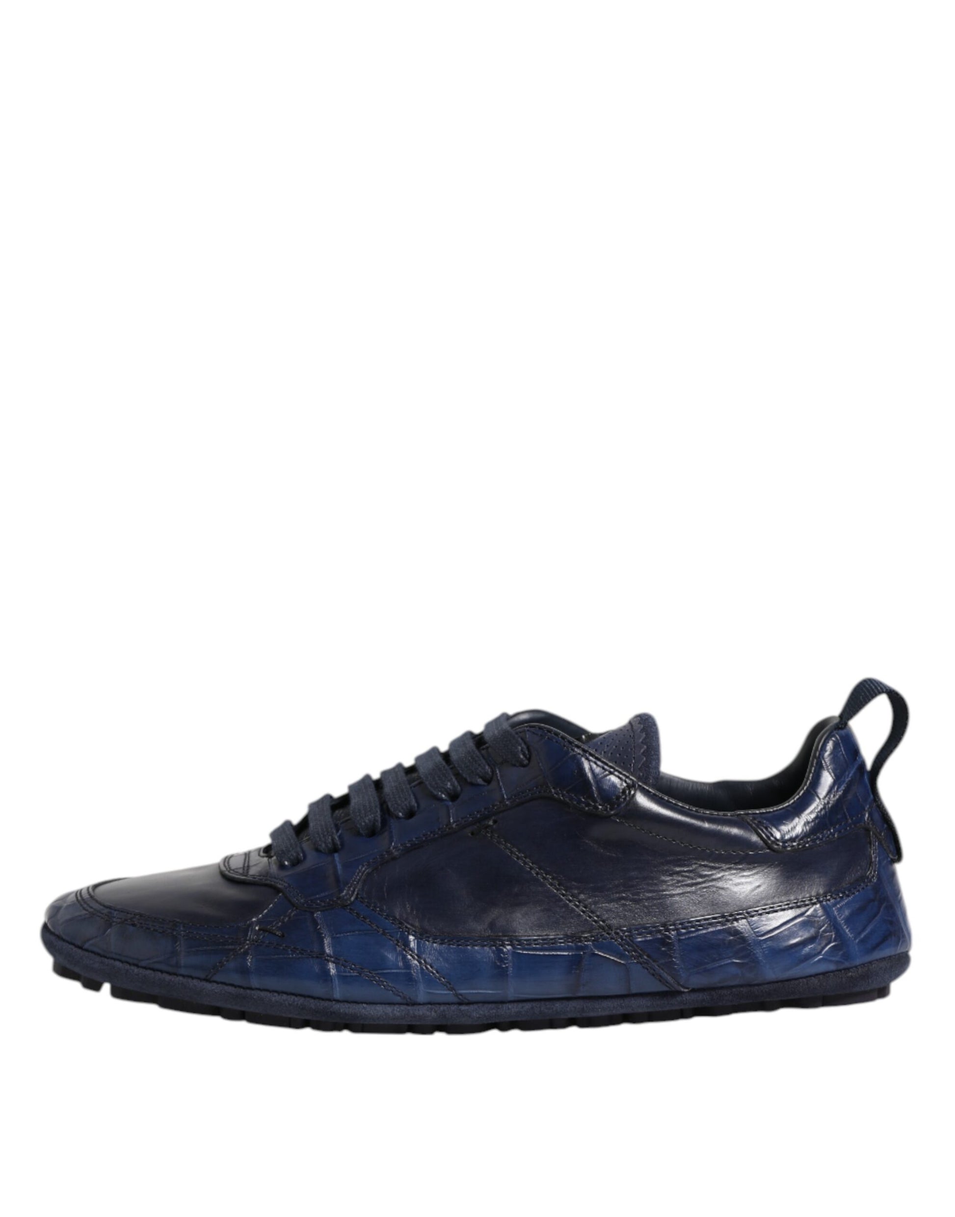 Dolce & Gabbana Dark Blue Leather Low Top Men Sneakers Shoes - ACCEXO