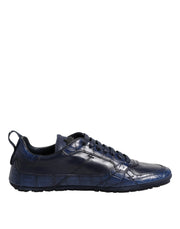 Dolce & Gabbana Dark Blue Leather Low Top Men Sneakers Shoes - ACCEXO