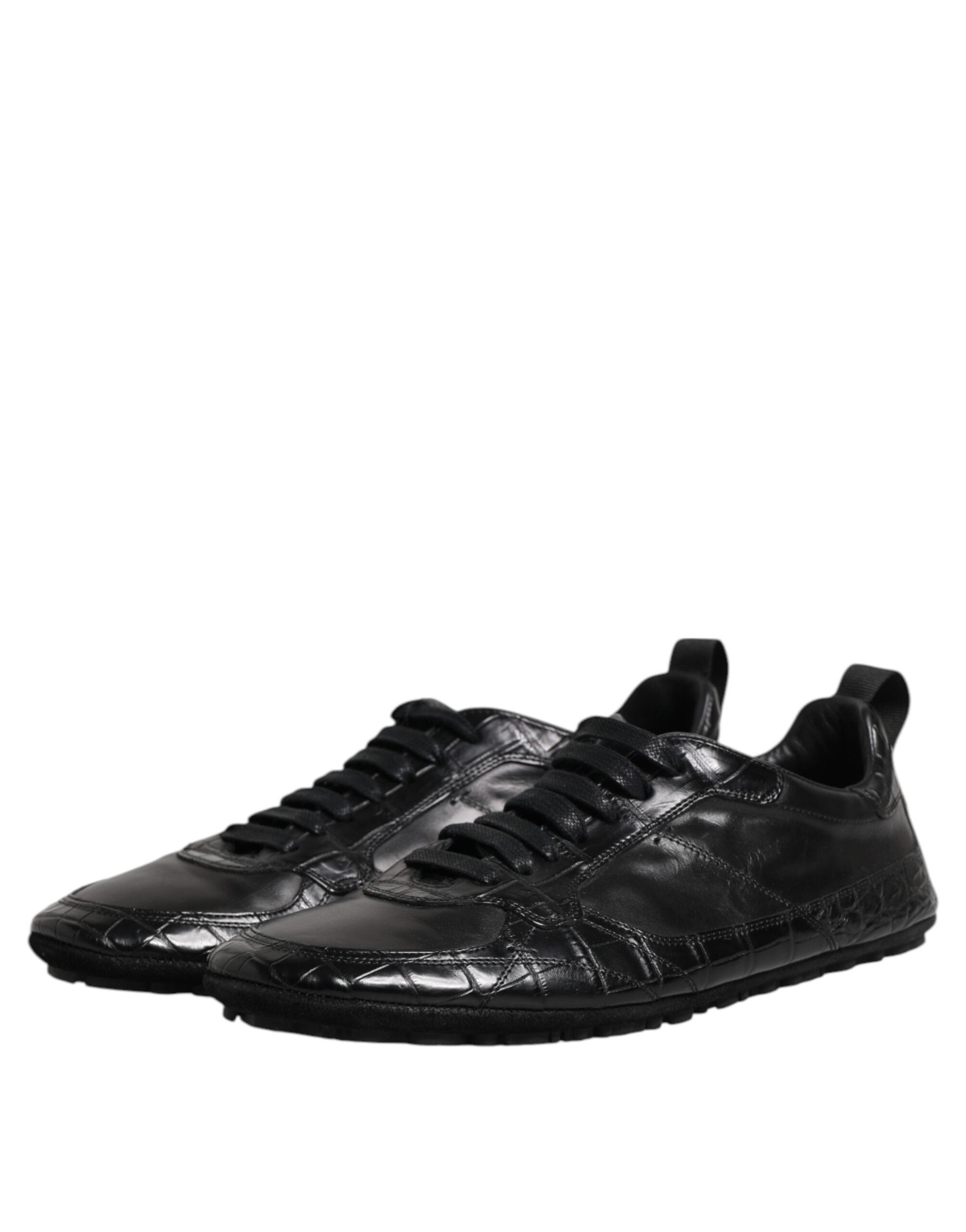 Dolce & Gabbana Black Exotic Leather Low Top Sneakers Shoes - ACCEXO