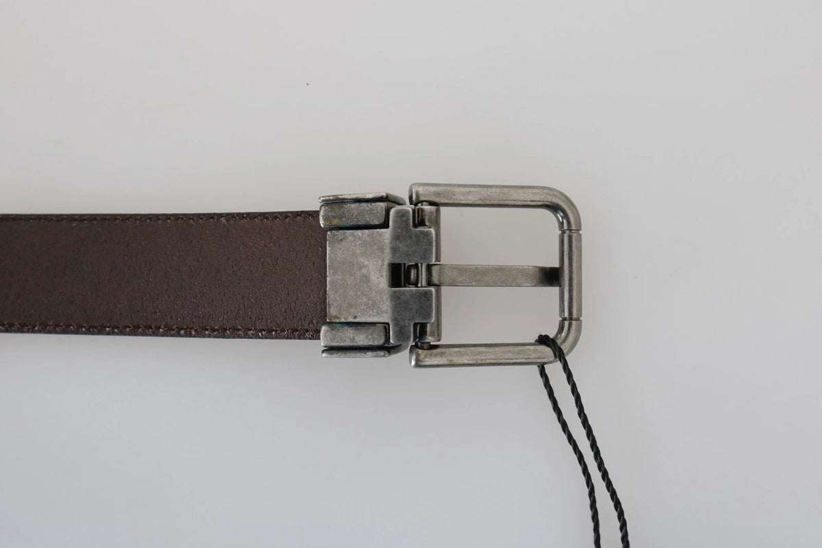 Dolce & Gabbana Blue Perforated Leather Gray Buckle Belt