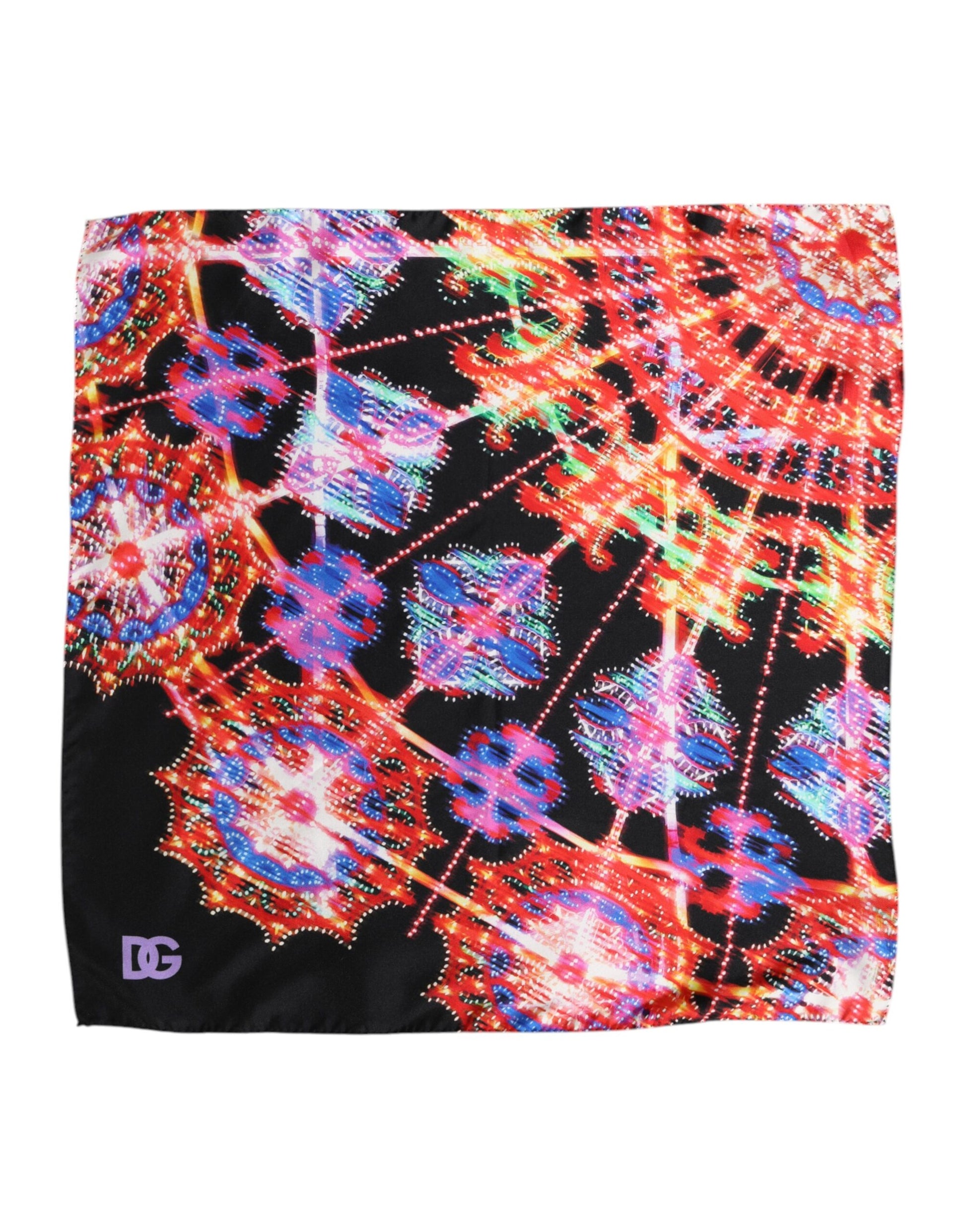 Dolce & Gabbana Black Multicolor Print Square Foulard Scarf - ACCEXO