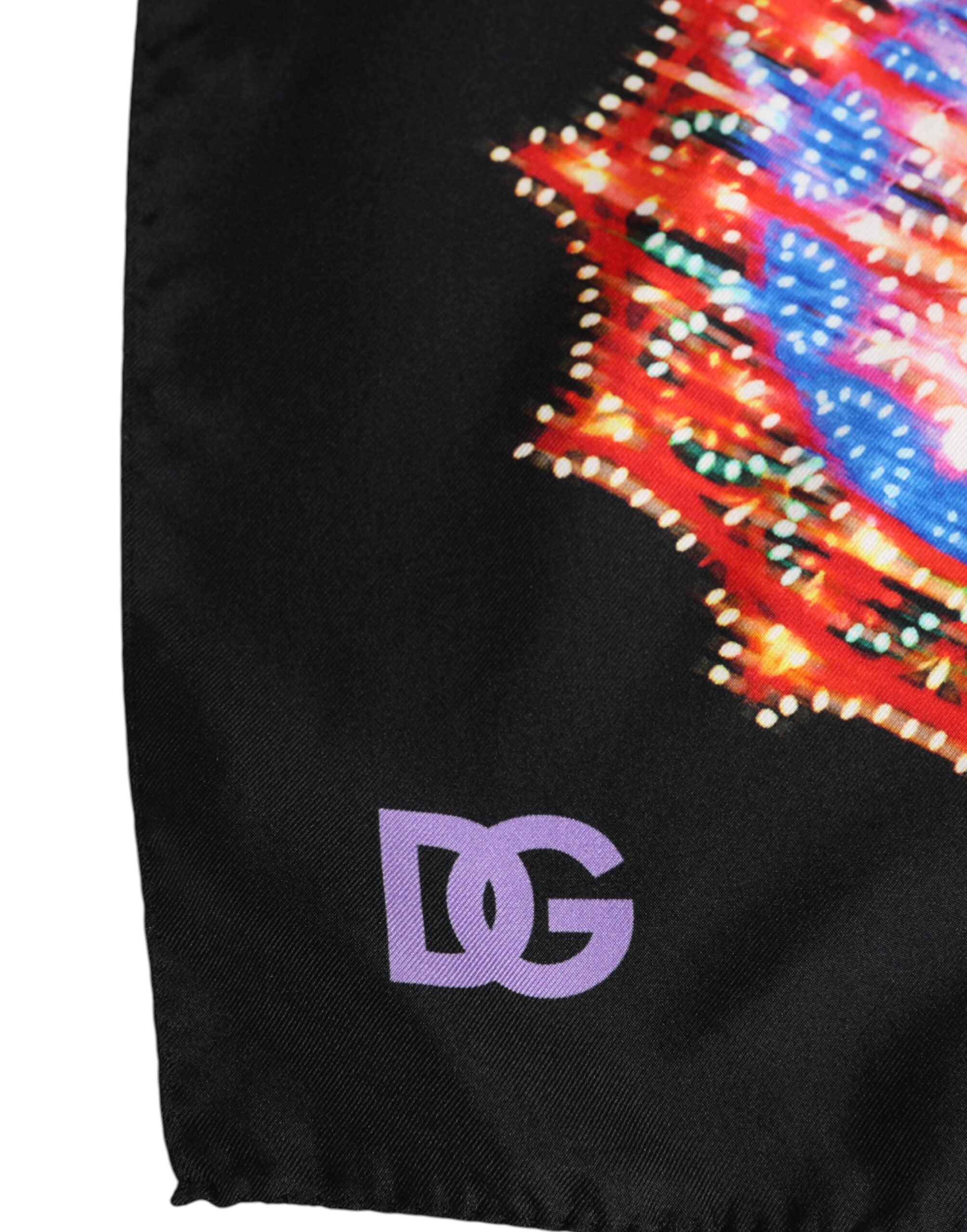 Dolce & Gabbana Black Multicolor Print Square Foulard Scarf - ACCEXO