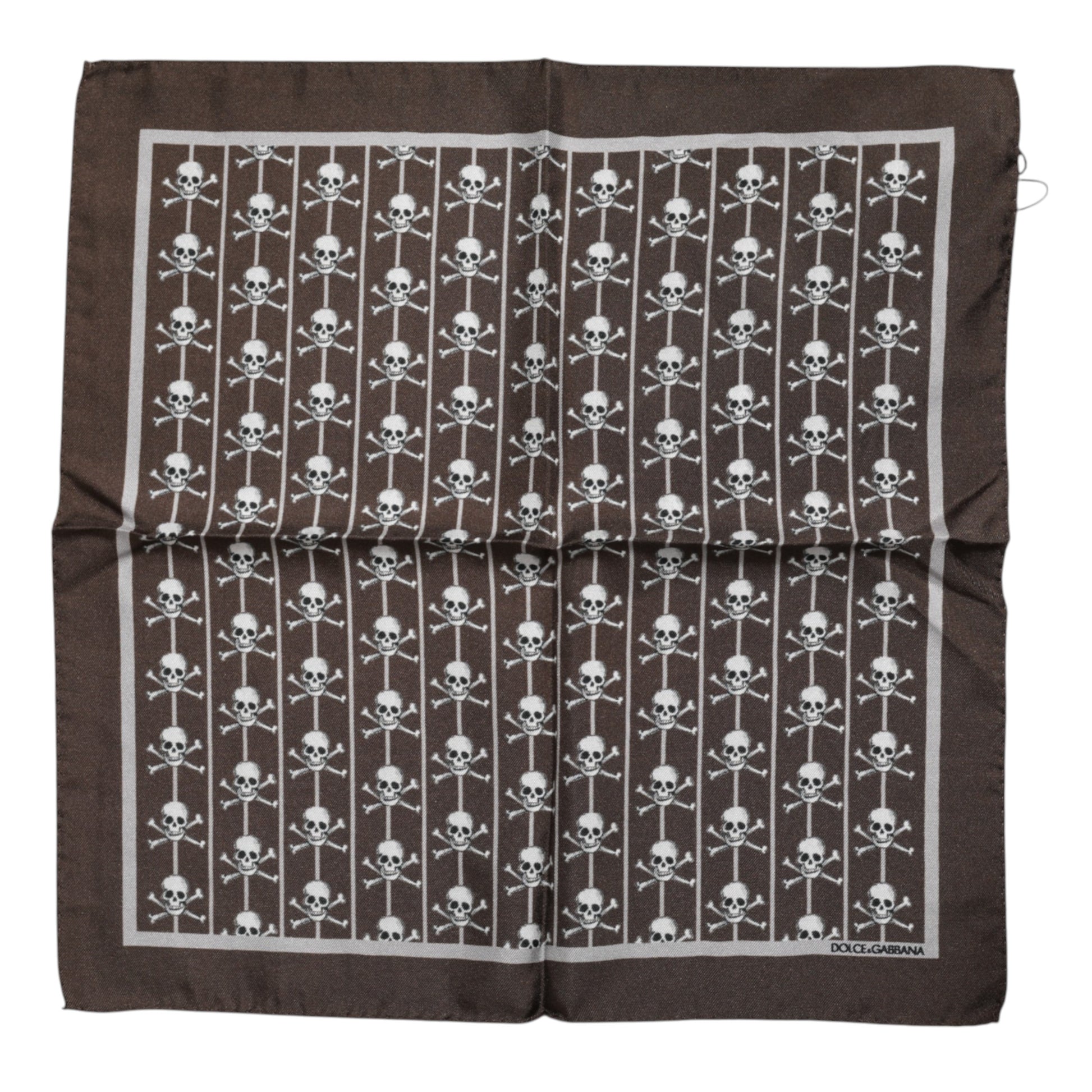 Dolce & Gabbana Brown Skull Silk Square Men Foulard Scarf - ACCEXO