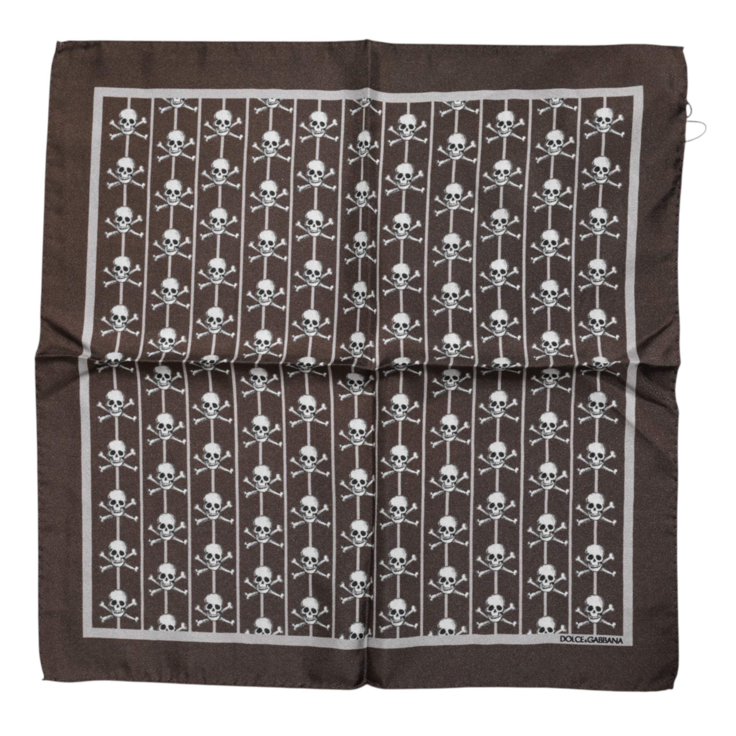 Dolce & Gabbana Brown Skull Silk Square Men Foulard Scarf - ACCEXO
