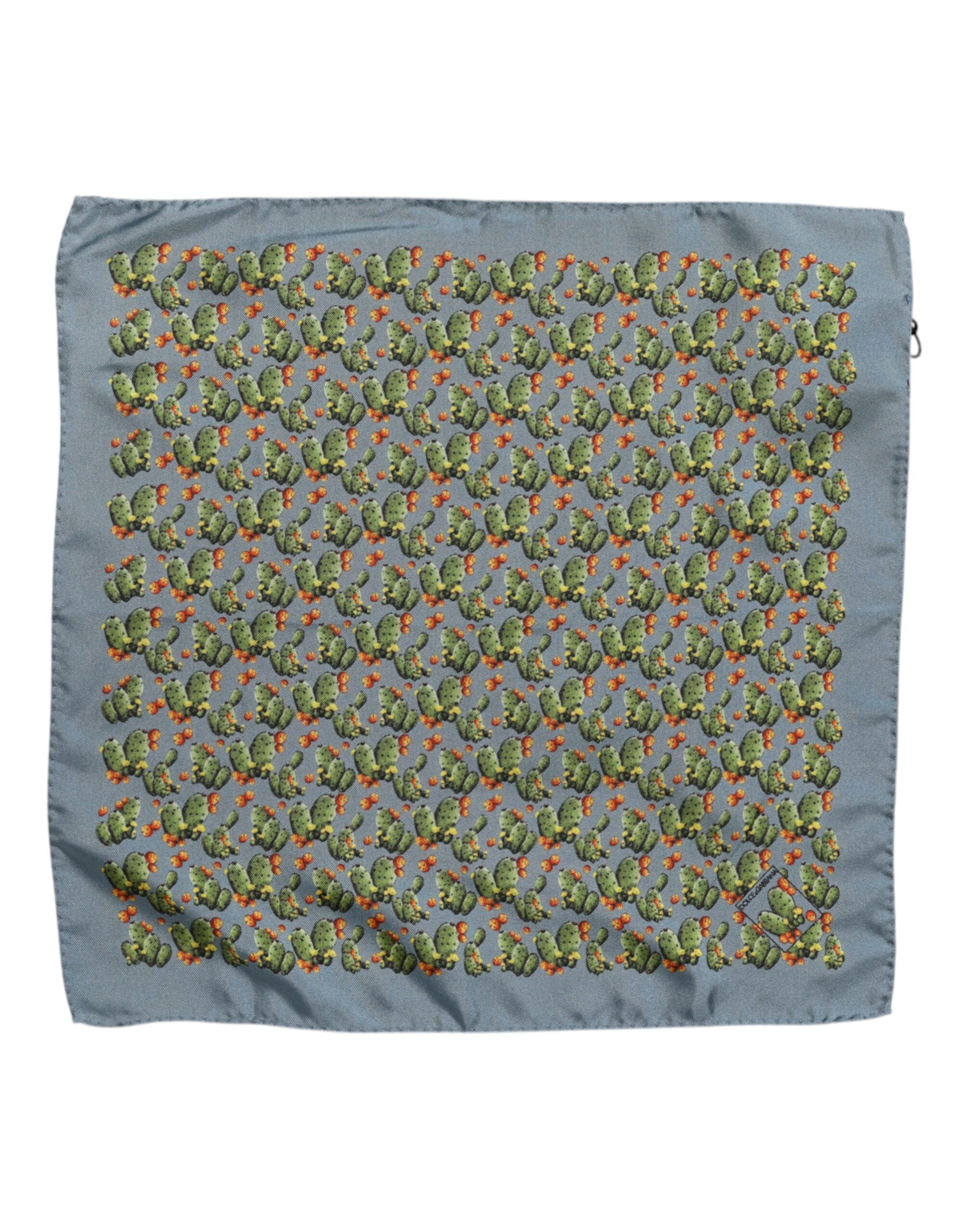 Dolce & Gabbana Gray Green Cactus Print Square Foulard Scarf for Men