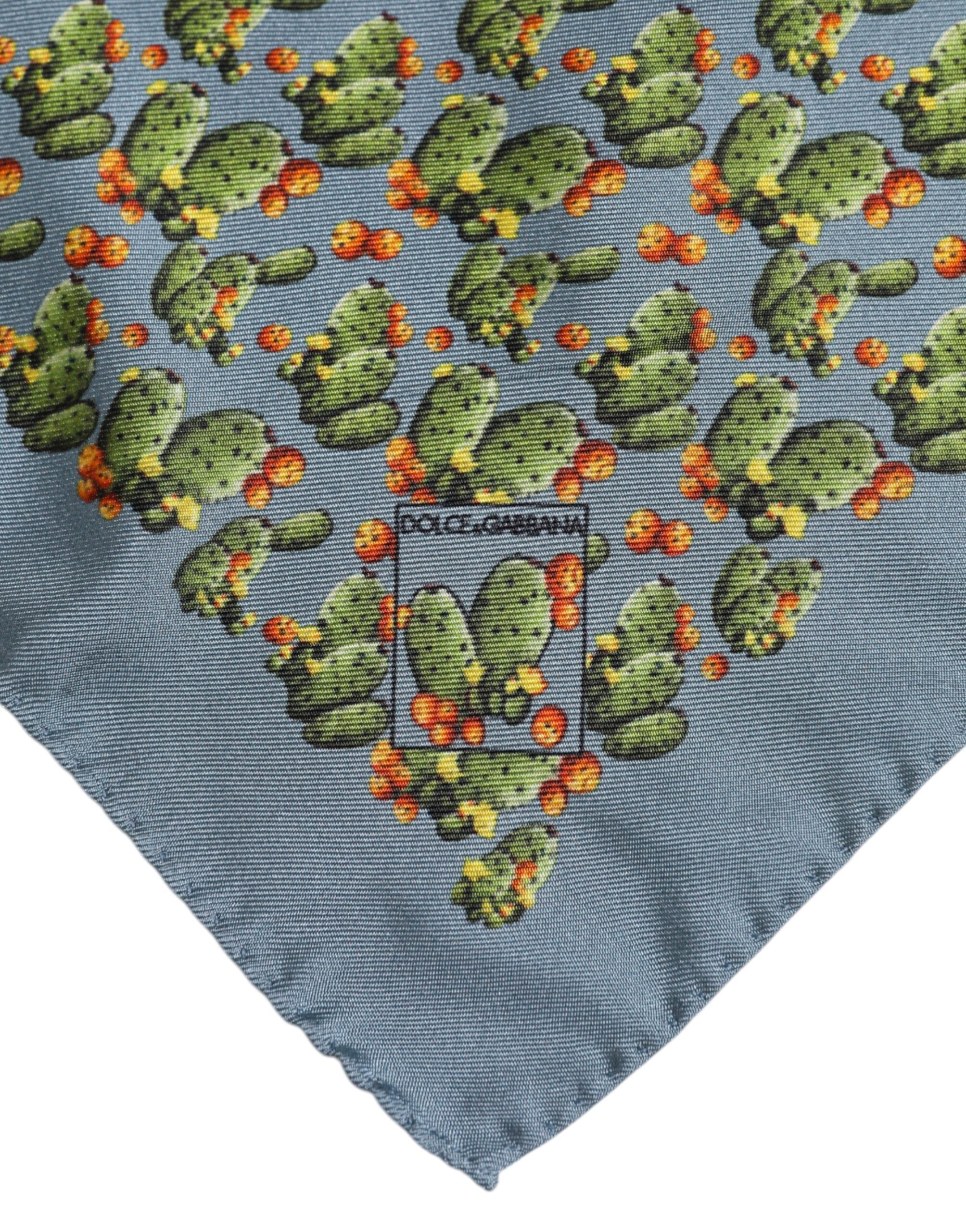 Dolce & Gabbana Gray Green Cactus Print Square Foulard Scarf - ACCEXO