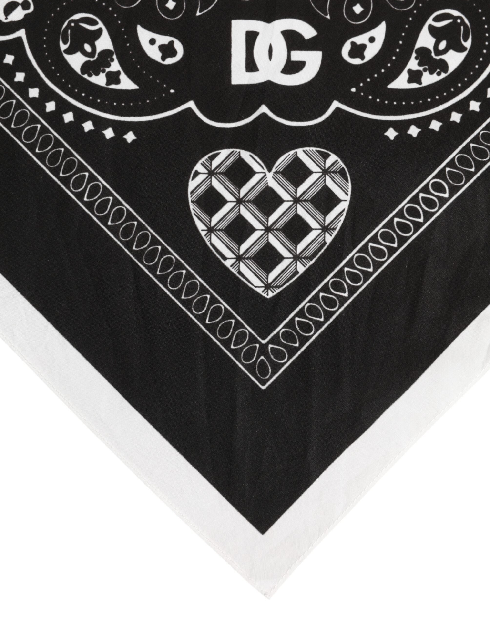 Dolce & Gabbana Black White Bandana Square Men Foulard Scarf - ACCEXO