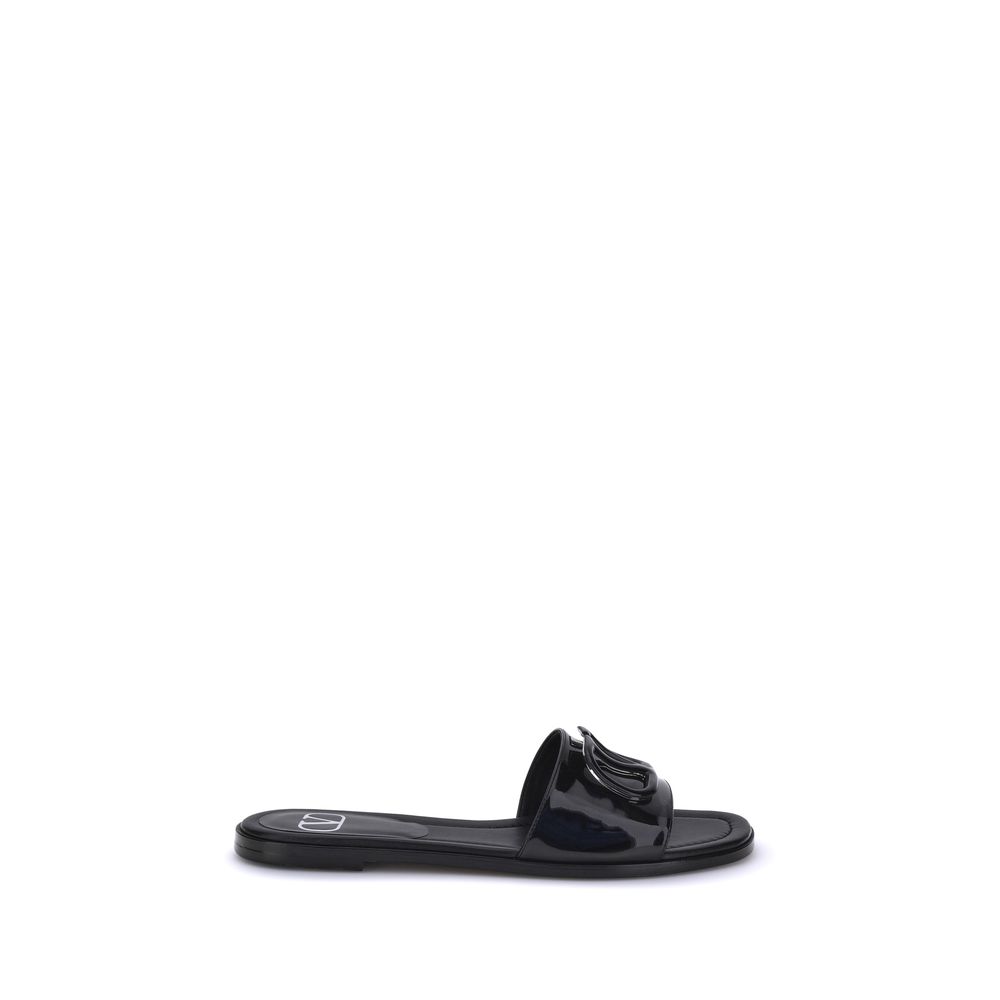 Valentino Garavani Patent leathe VLogo slide Sandals - ACCEXO