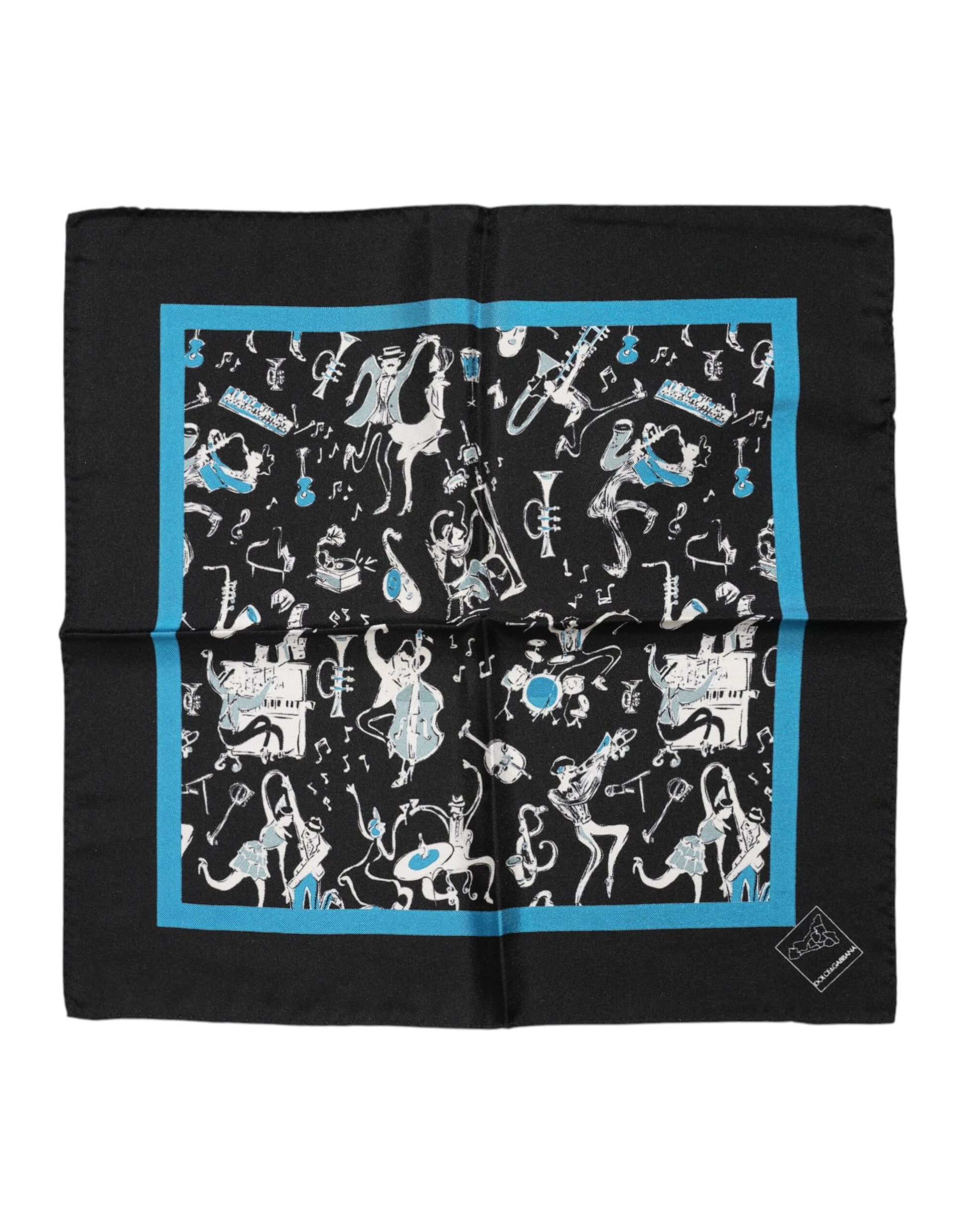 Dolce & Gabbana Black Jazz Club Silk Square Men Foulard Scarf - ACCEXO