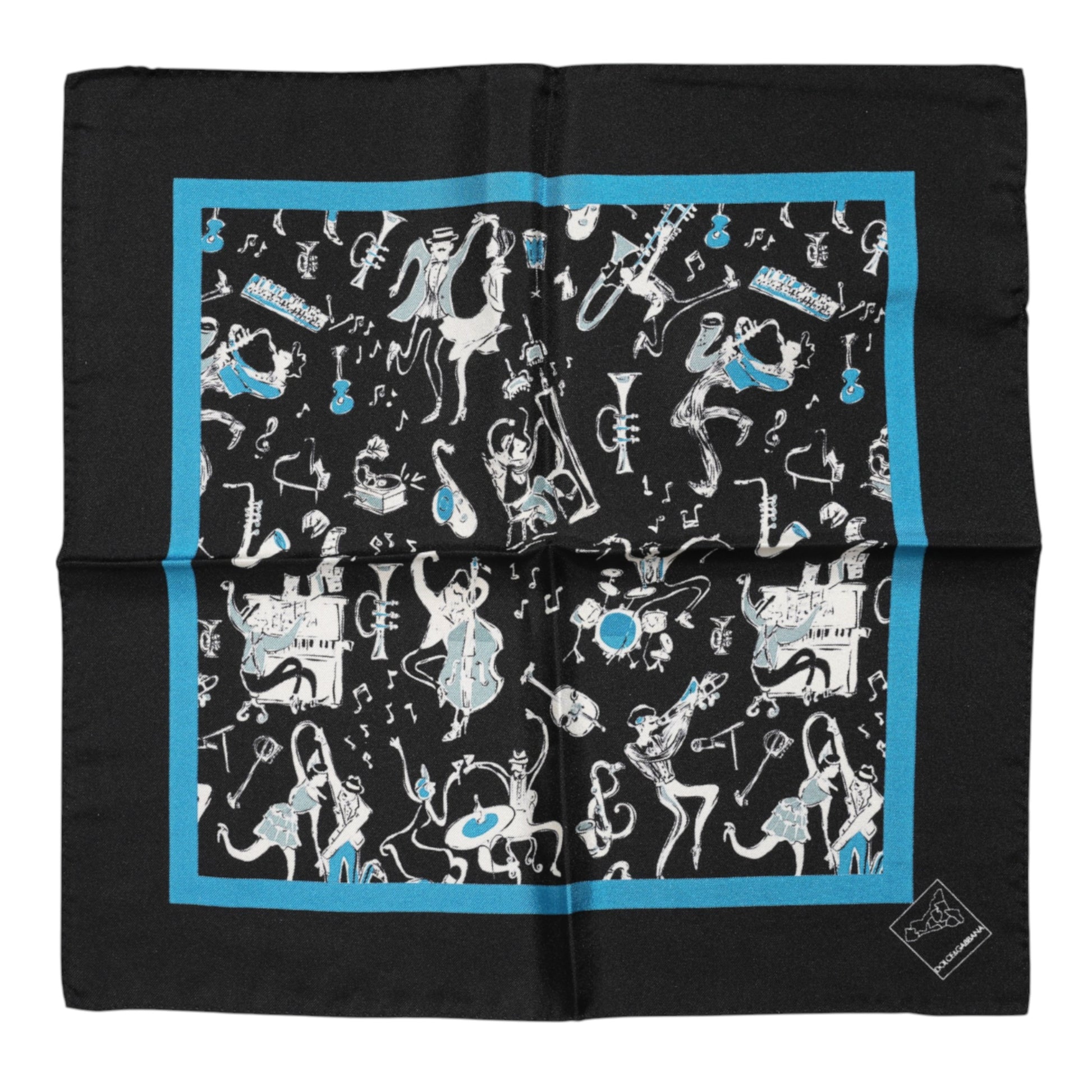 Dolce & Gabbana Black Jazz Club Silk Square Men Foulard Scarf - ACCEXO