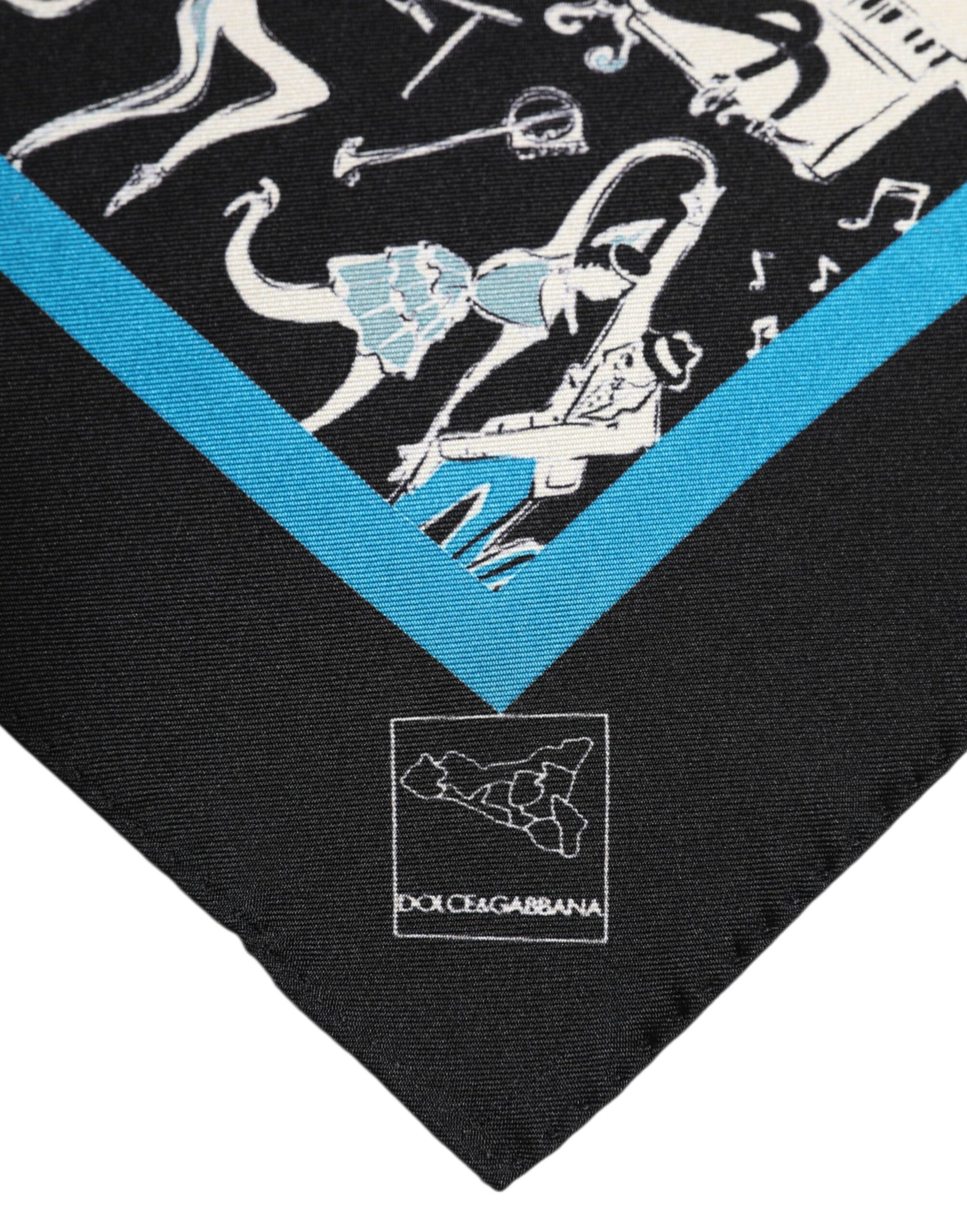 Dolce & Gabbana Black Jazz Club Silk Square Men Foulard Scarf - ACCEXO