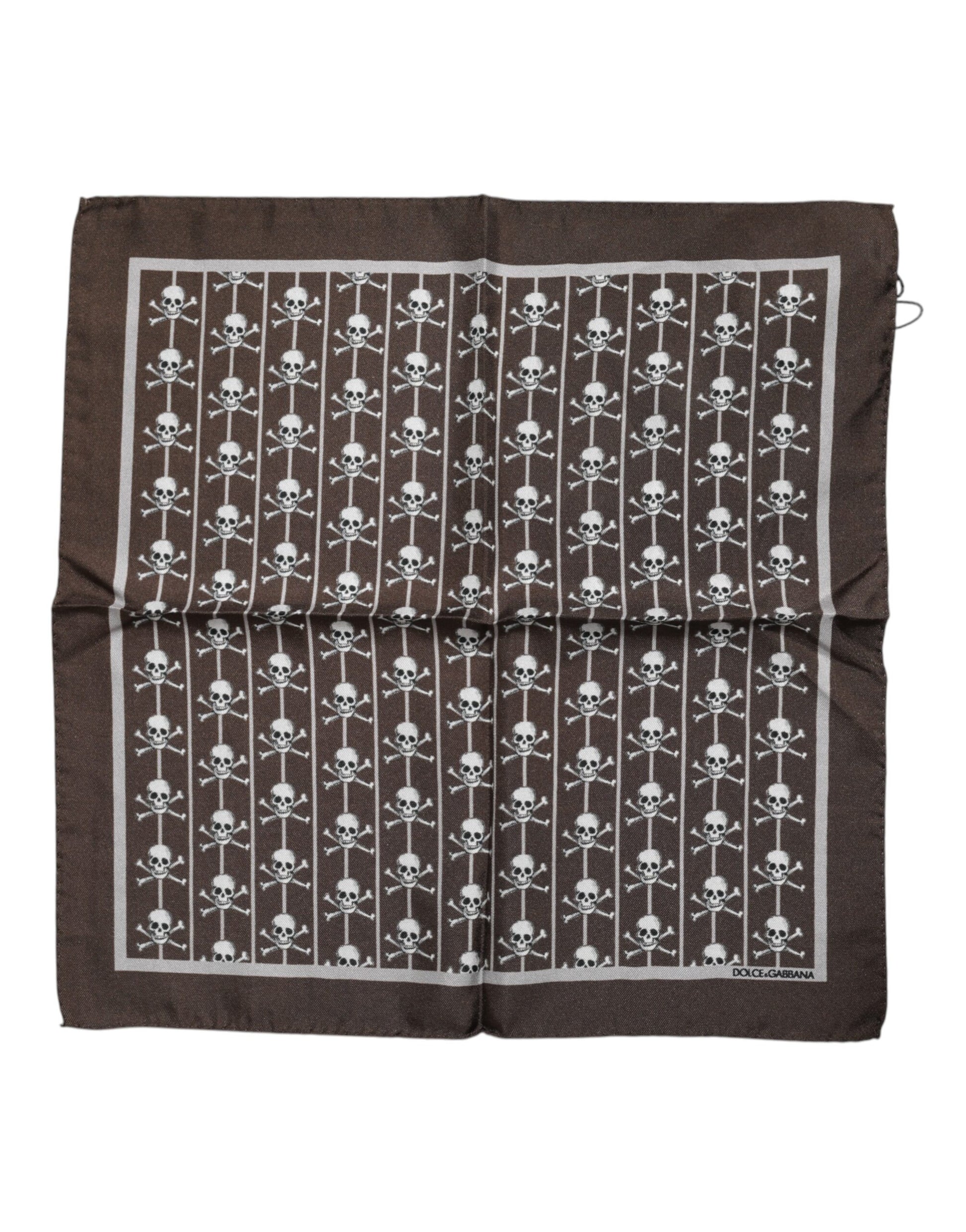 Dolce & Gabbana Brown Skull Silk Square Men Foulard Scarf - ACCEXO