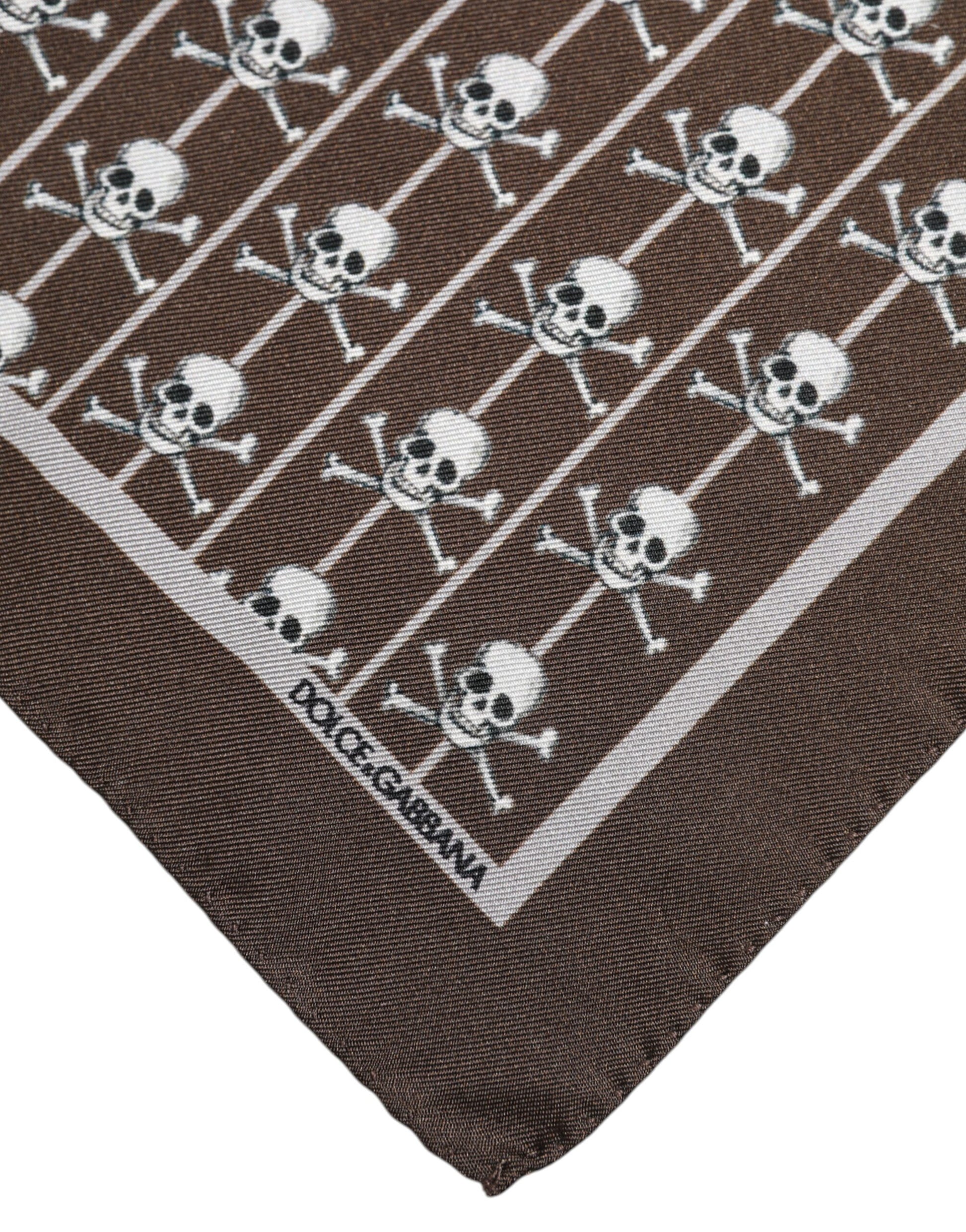 Dolce & Gabbana Brown Skull Silk Square Men Foulard Scarf - ACCEXO