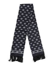 Dolce & Gabbana Black Silk Crown Fringes Men Foulard Scarf