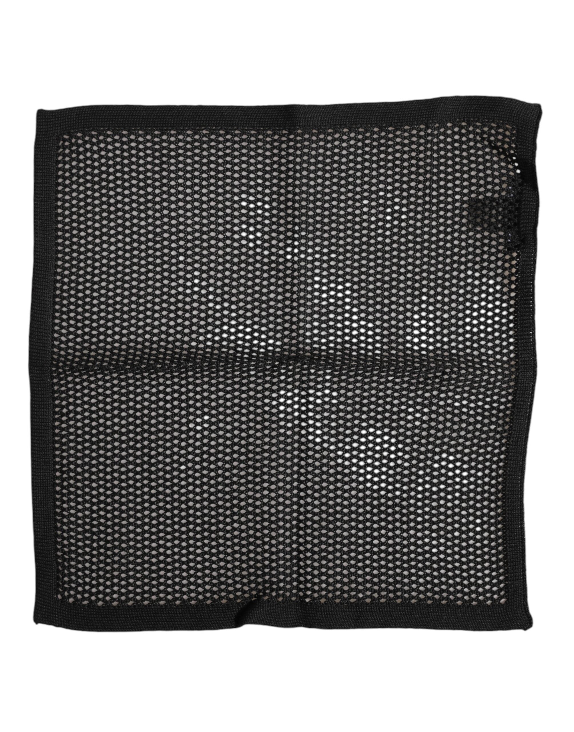 Dolce & Gabbana Black Patterned Cotton Square Foulard Scarf for Men