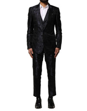 Dolce & Gabbana Dark Gray Black Jacquard 3 Piece Single Breasted Suit