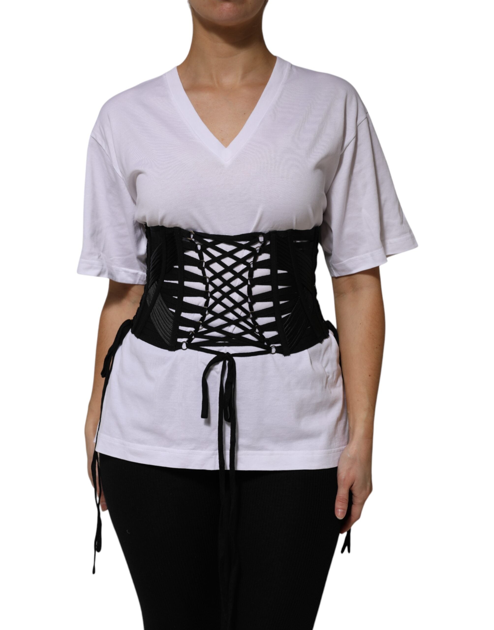 Dolce & Gabbana Black Cotton Waist LaceUp Strap Corset Belt for Women