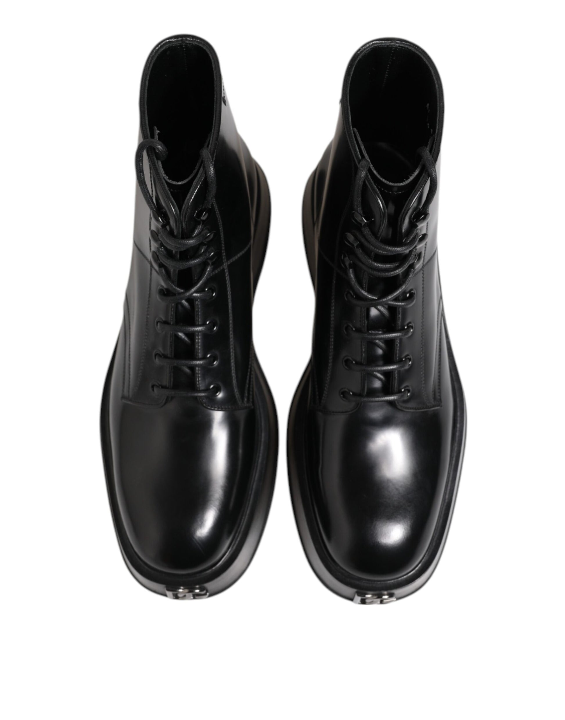 Dolce & Gabbana Black Leather Logo Ankle Boots Lace Up Shoes - ACCEXO