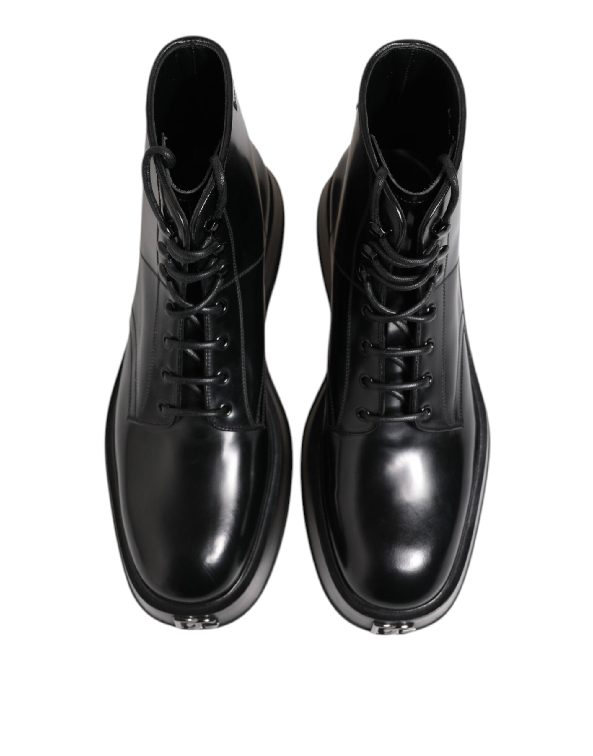 Dolce & Gabbana Black Leather Logo Ankle Boots Lace Up Shoes - ACCEXO
