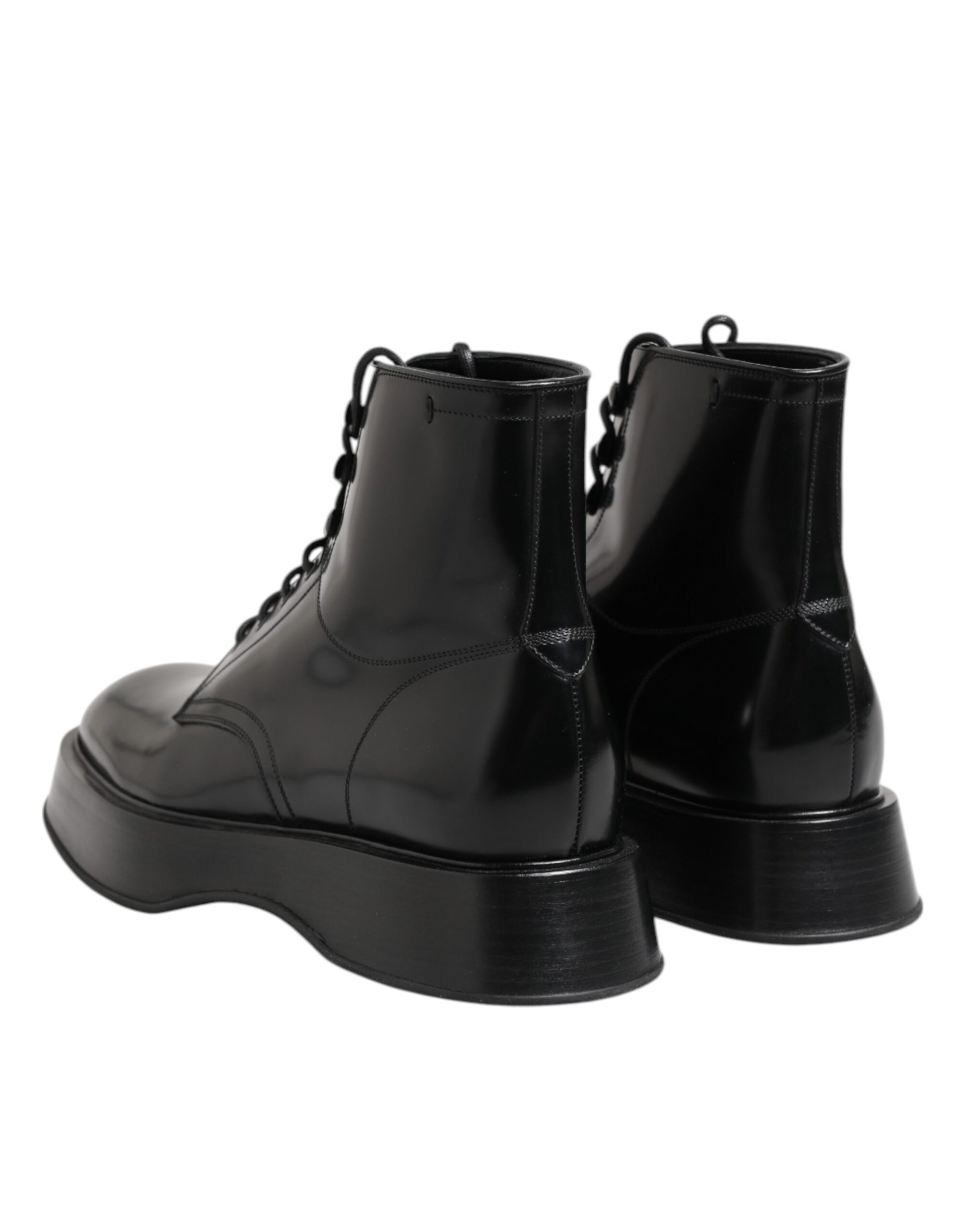 Dolce & Gabbana Black Leather Logo Ankle Boots Lace Up Shoes - ACCEXO