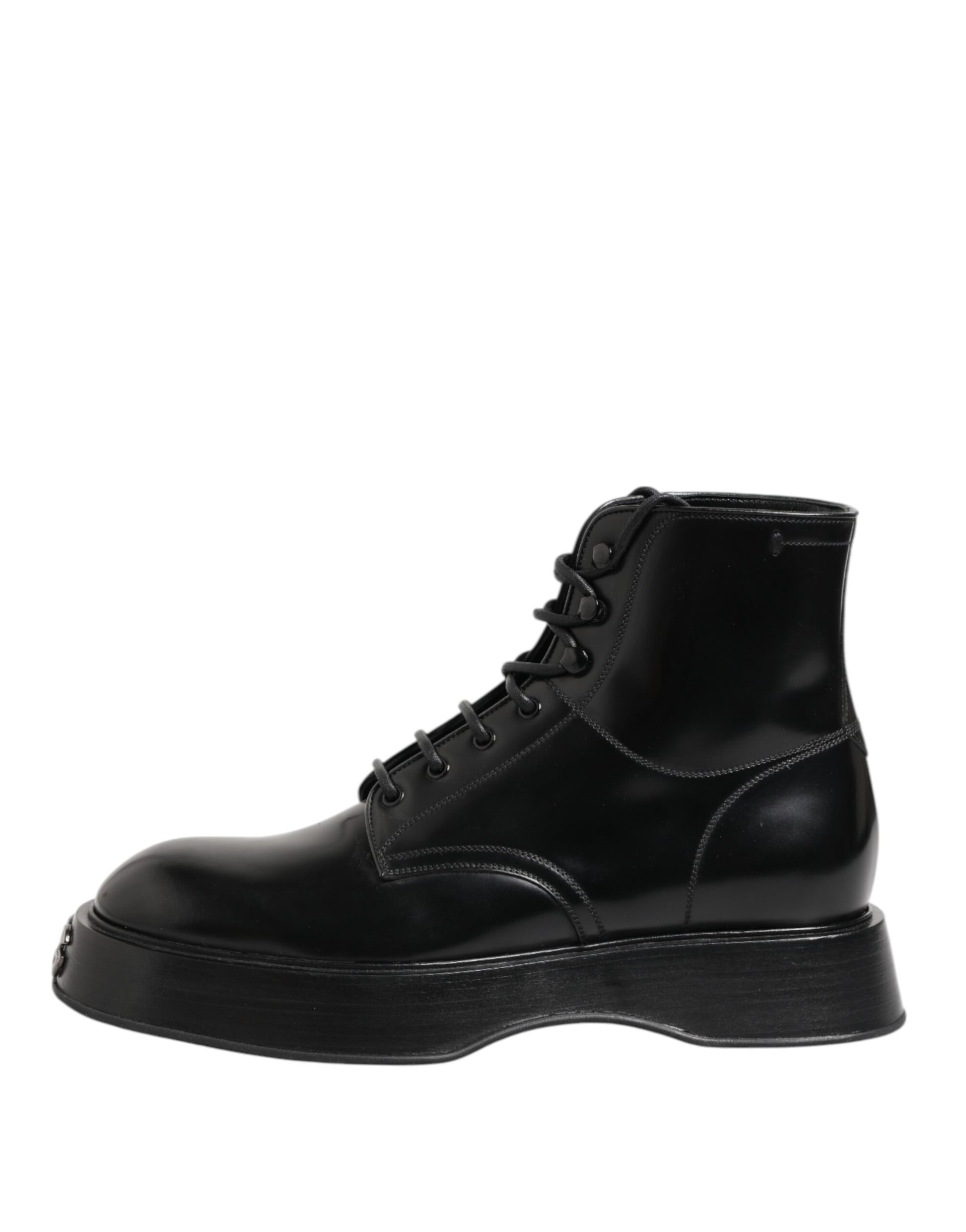 Dolce & Gabbana Black Leather Logo Ankle Boots Lace Up Shoes - ACCEXO
