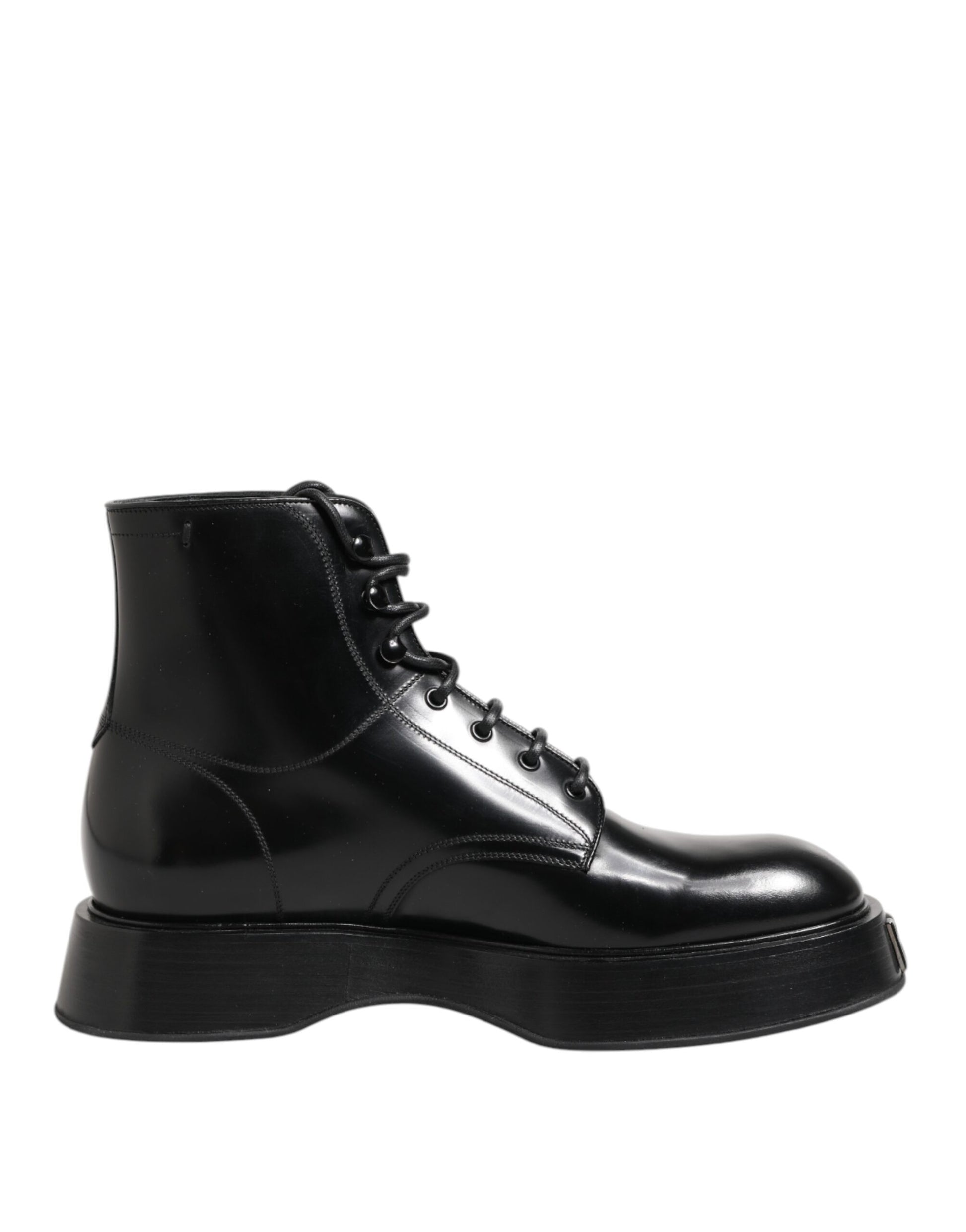 Dolce & Gabbana Black Leather Logo Ankle Boots Lace Up Shoes - ACCEXO