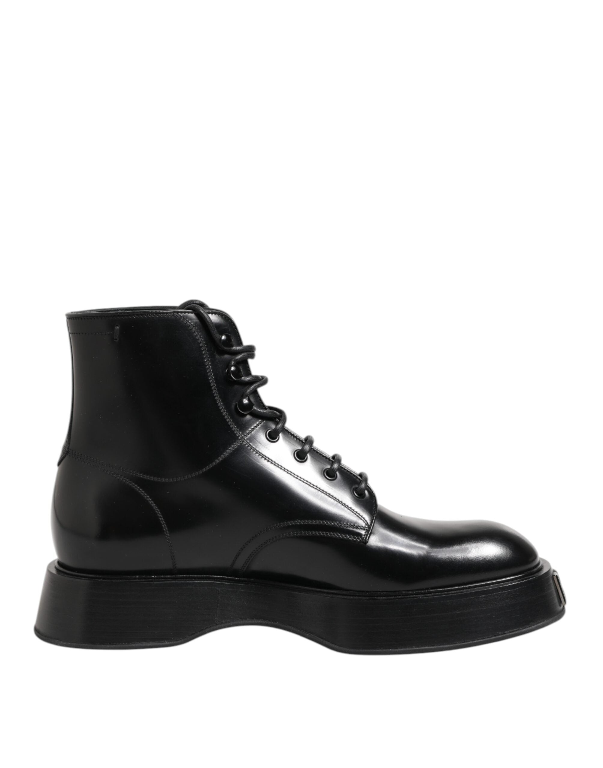 Dolce & Gabbana Black Leather Logo Ankle Boots Lace Up Shoes - ACCEXO