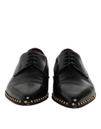 Dolce & Gabbana Black Leather Studded Derby Men Dress Shoes - ACCEXO