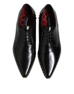 Dolce & Gabbana Black Leather Studded Derby Men Dress Shoes - ACCEXO