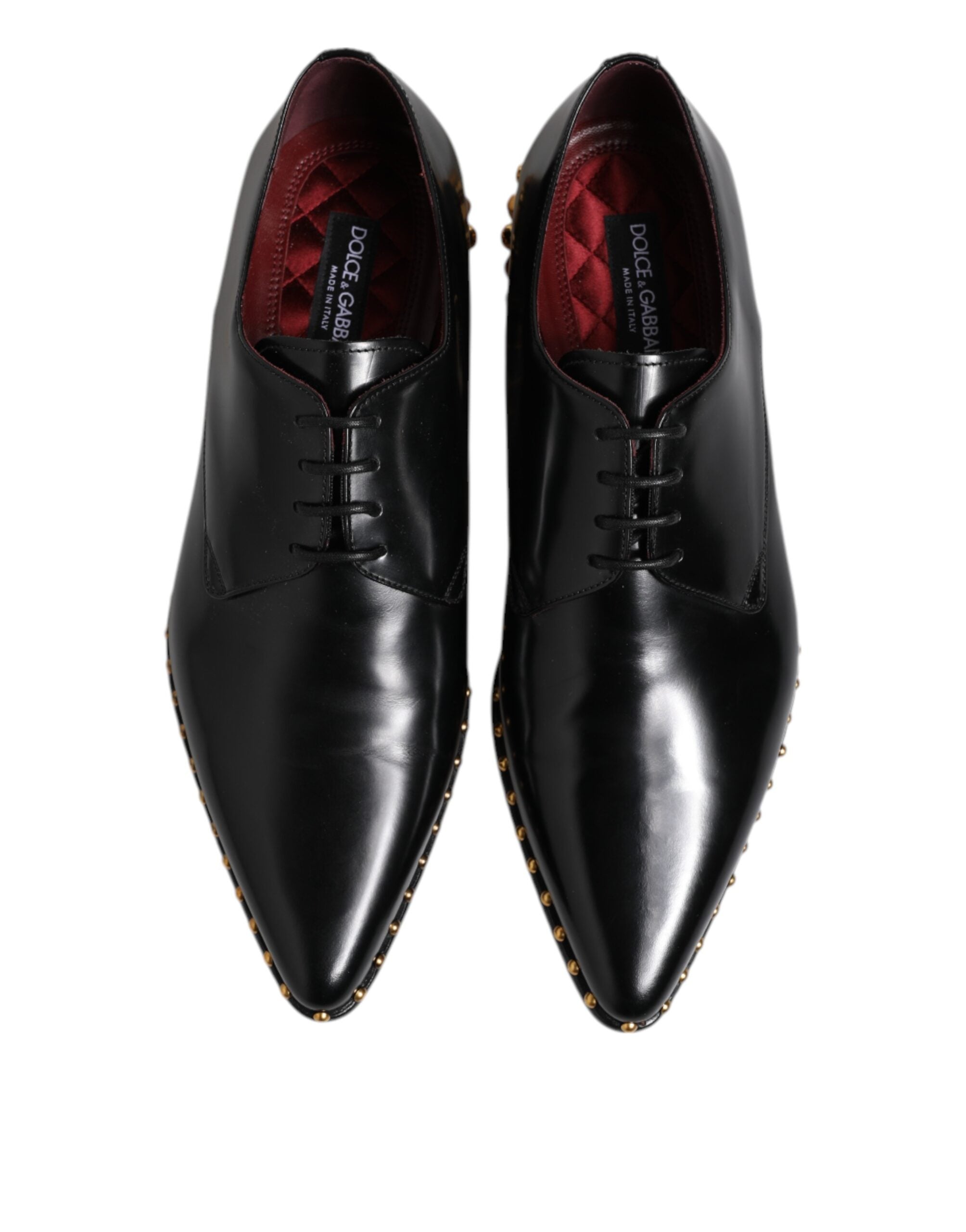 Dolce & Gabbana Black Leather Studded Derby Men Dress Shoes - ACCEXO