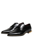 Dolce & Gabbana Black Leather Studded Derby Men Dress Shoes - ACCEXO