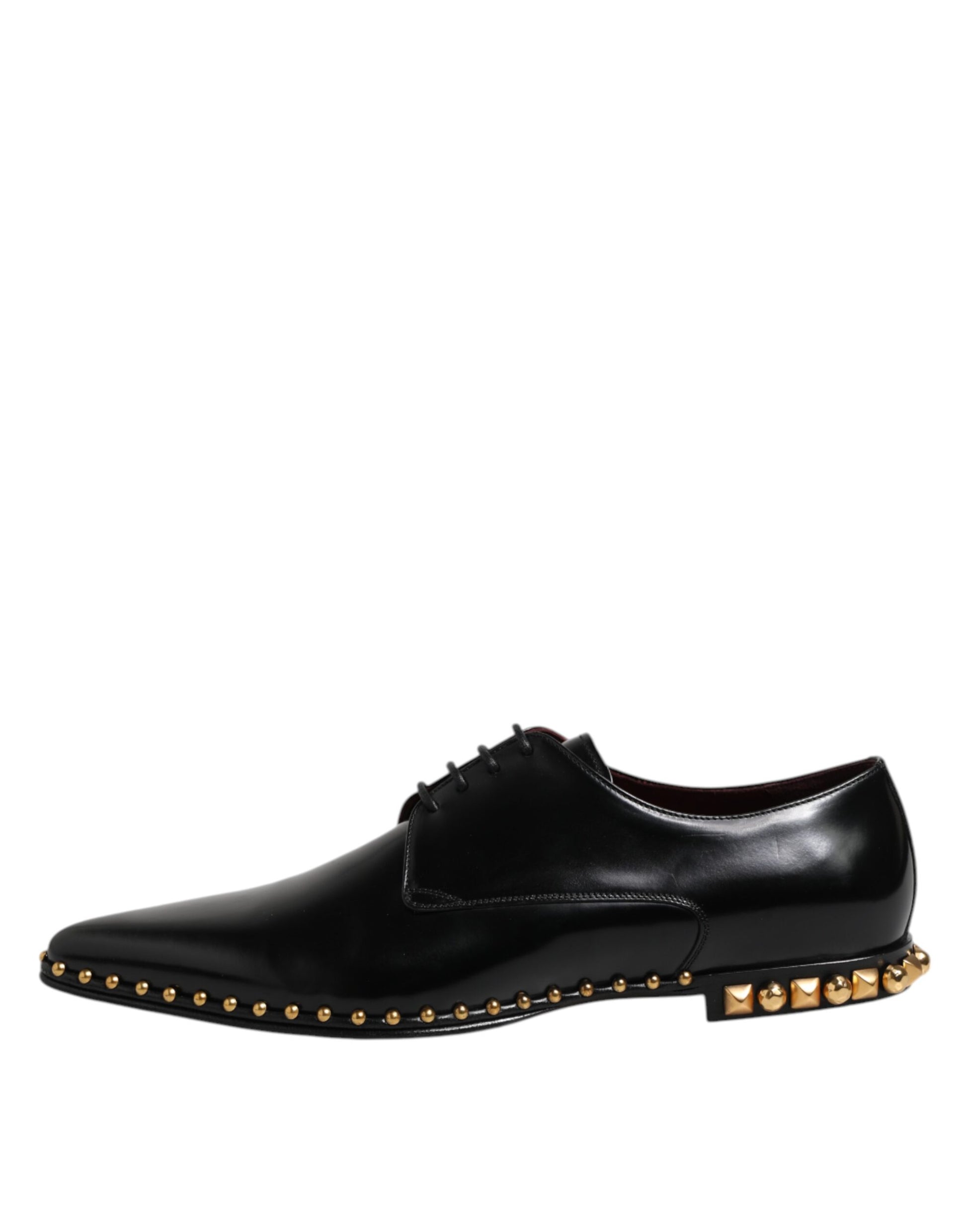 Dolce & Gabbana Black Leather Studded Derby Men Dress Shoes - ACCEXO