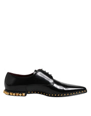 Dolce & Gabbana Black Leather Studded Derby Men Dress Shoes - ACCEXO